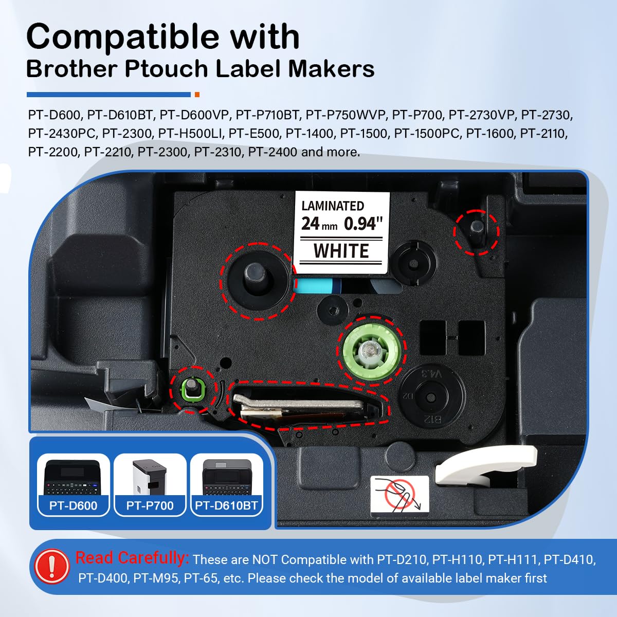 10-Pack TZe-251 TZe251 Compatible with Brother P Touch Label Maker Tape TZe TZ Tape 24mm 0.94" Laminated White 1 Inch for Brother PT-D600 PT-P710BT PT-P700 PTP750W PT2730 PT-E500VP