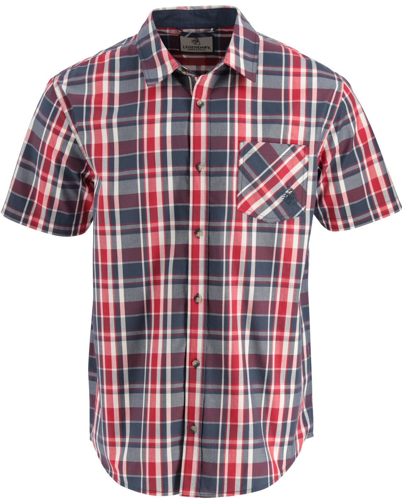 Legendary Whitetails Men's Poplin Short Sleeve Button Down Shirt, Old Glory Plaid, Large