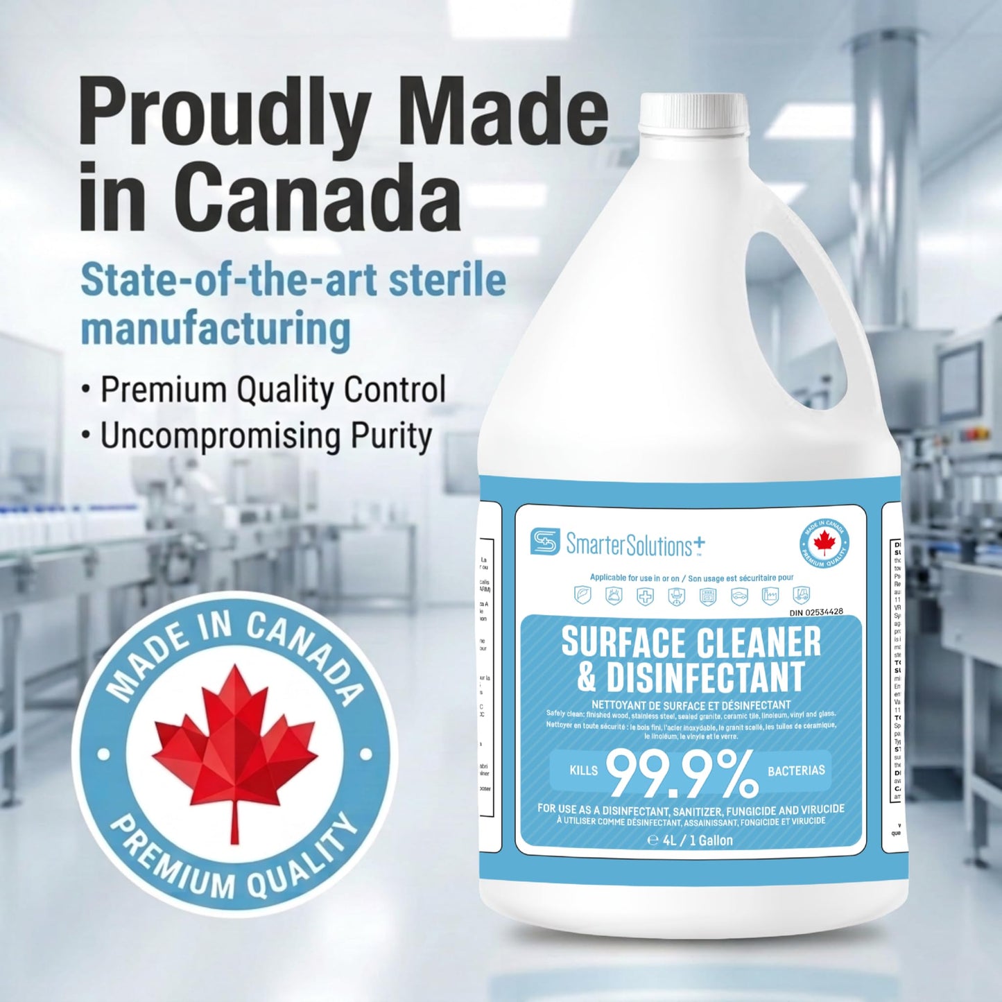 Hypochlorous Acid Cleaning Solution, Made in Canada, Hospital Grade Disinfectant Spray, All-Purpose Sanitizer & Deodorizer, Eliminate Viruses Including Norovirus (4L)