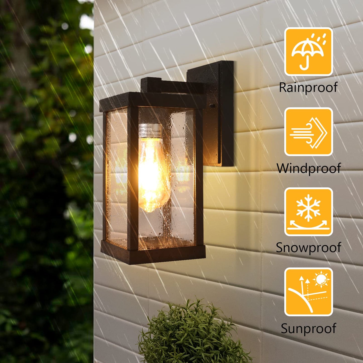 TOPKDA Outdoor Wall Lantern, Exterior Light Fixtures Wall Mount Anti-Rust & Waterproof, Black Wall Sconce with Clear Glass Shade, E26 Socket Porch Light for Garage, Doorway(Bulb Included)