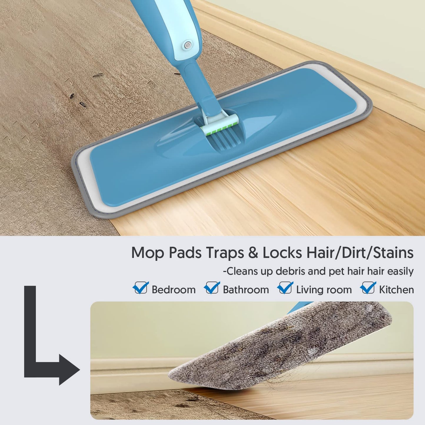 Spray Wet Mops for Hardwood Floor Cleaning - MEXERRIS Microfiber Hardwood Floor Mops with Sprayer 4 Reusable Washable Pads 2 Bottles Commercial Home Use for Laminate Wood Vinyl Tiles