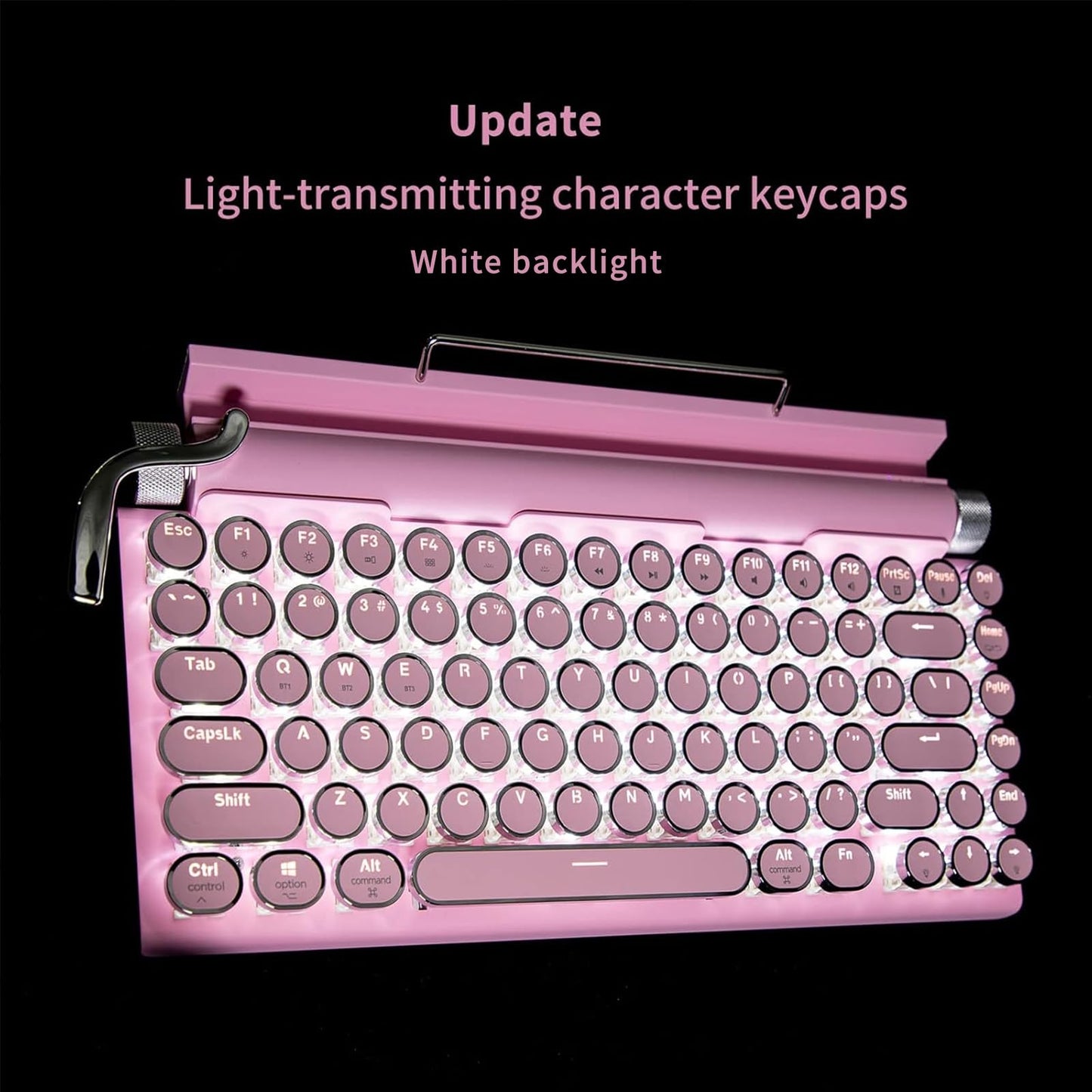 Typewriter Keyboard,Round Keycaps/White Backlit/Compact 75% Layout Keyboard for Windows/Mac/PC/Laptop (Pink)