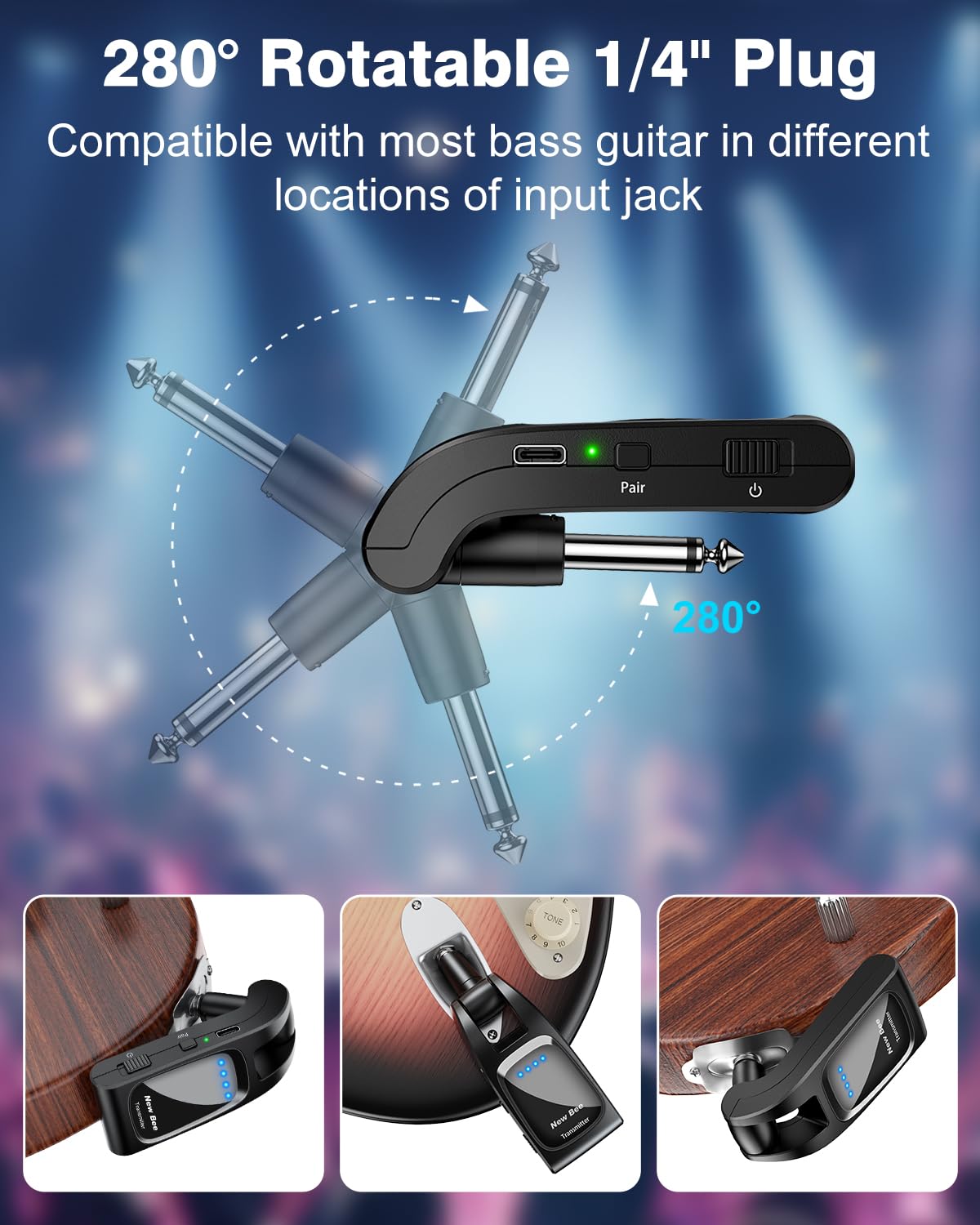 Wireless Guitar System 2.4GHz With 6 Channels Rechargeable Audio Transmitter Receiver for Bass Electric Instruments - Guitar Accessories