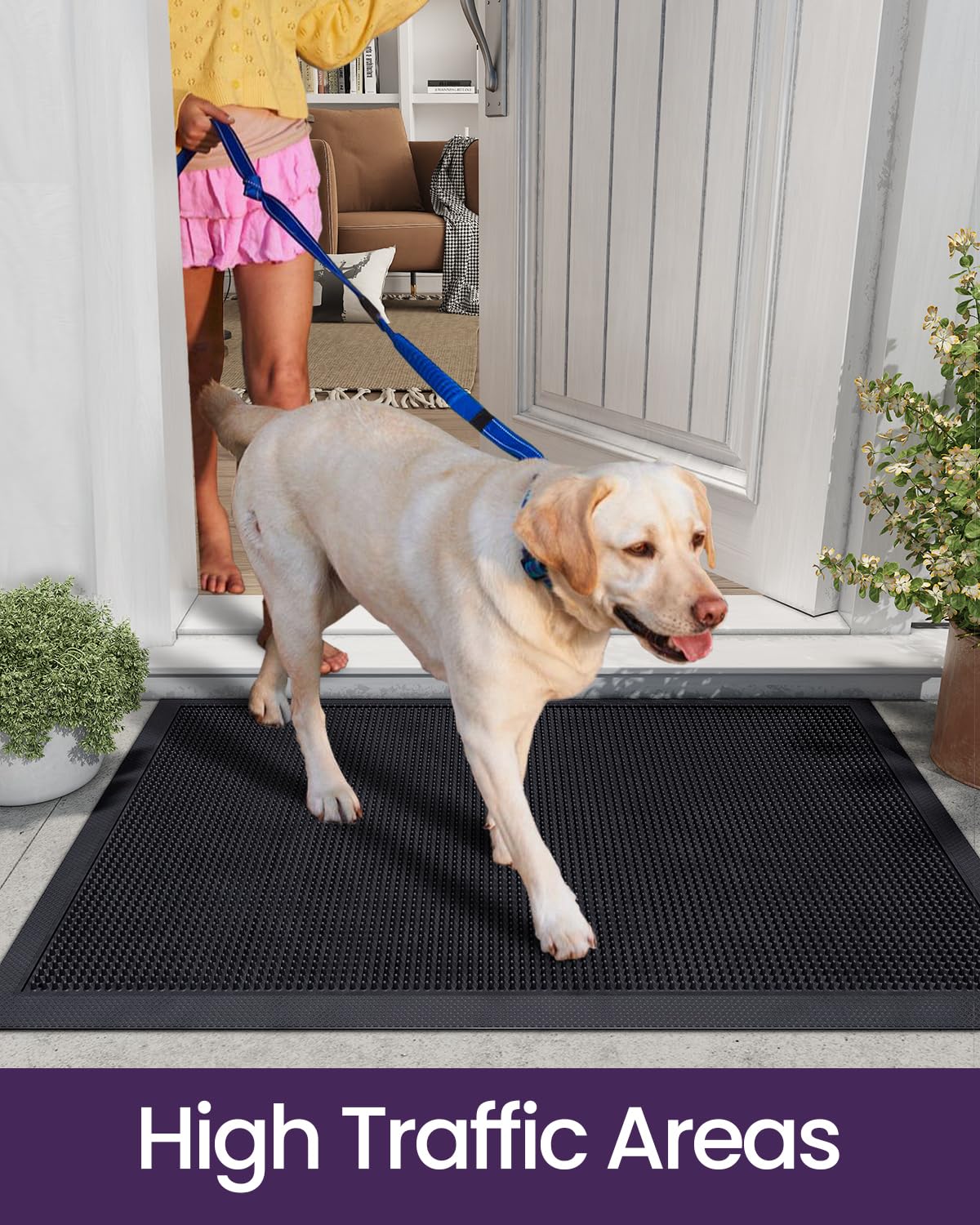 DEXI Rubber Door Mat Front Outdoor, 24x36 Non Slip Heavy Duty Entrance Rug, Waterproof Dirt Trapper Doormat Welcome for Indoor Outsdie Entryway, Charcoal Black