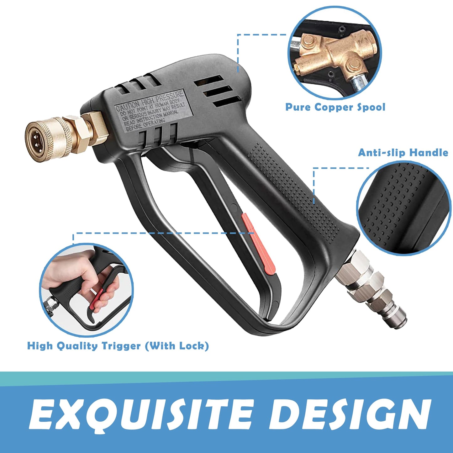 Pressure Washer Short Gun with Swivel - 3/8" Male Plug and 1/4” Quick Connector Coupler - Power Washer Set, High Pressure Water Handle, Car Wash Foam Gun Compatible with Foam Cannon (With Nozzles Set)