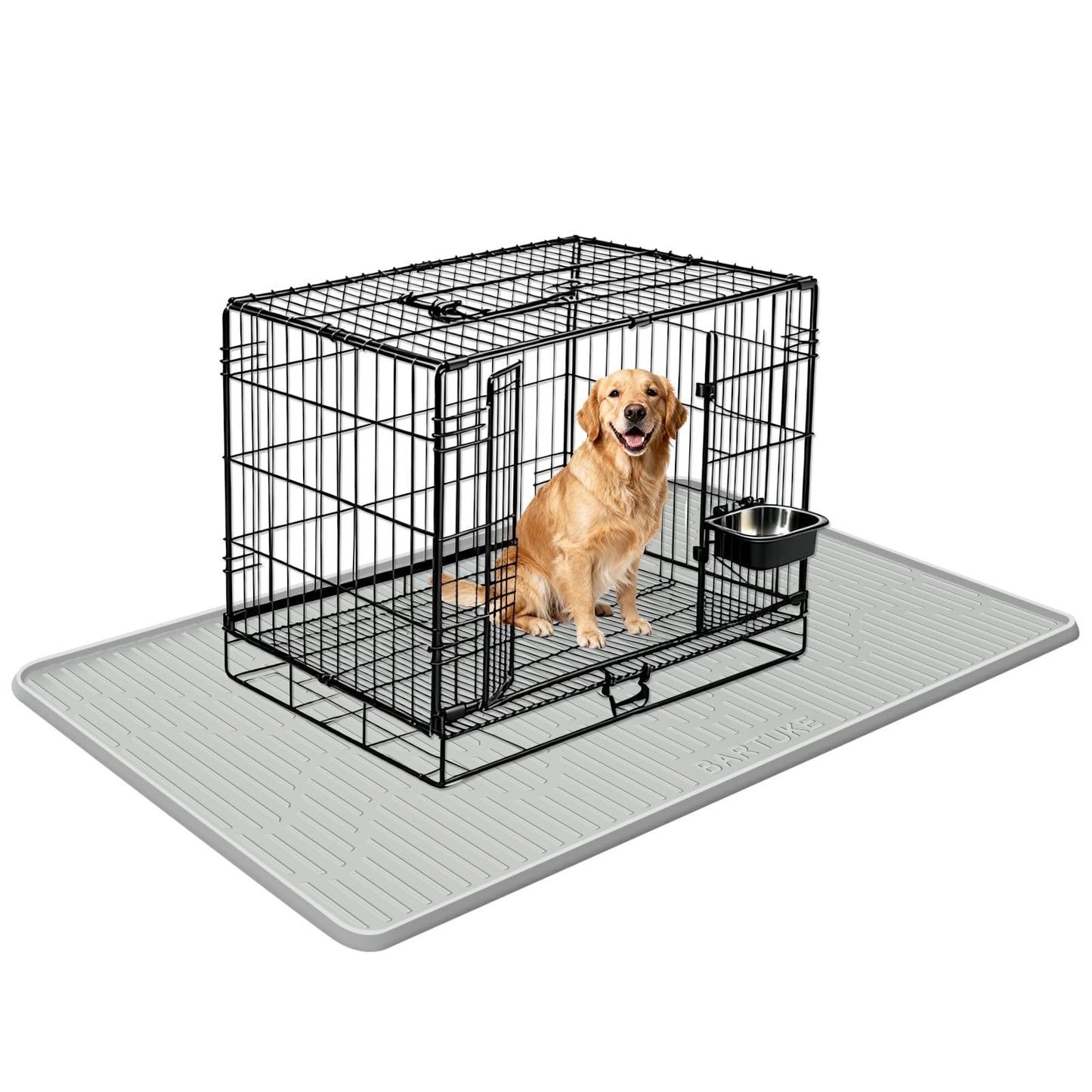 Bartuke Silicone Dog Crate Pad Liner, 117x81cm Pet Crate Mat for Dog Cages, Kennel Mat with Raised Edge, Waterproof, Leakproof, Easy to Clean