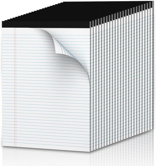24 Pack White Legal Pads 8.5 x 11 Narrow Ruled, Notepads College Ruled Pads of Paper With Sturdy Back 37 Lines 70 GSM Paper, Writing Note Pads 30 Sheets Per Writing Pad for Taking Notes, Reminders