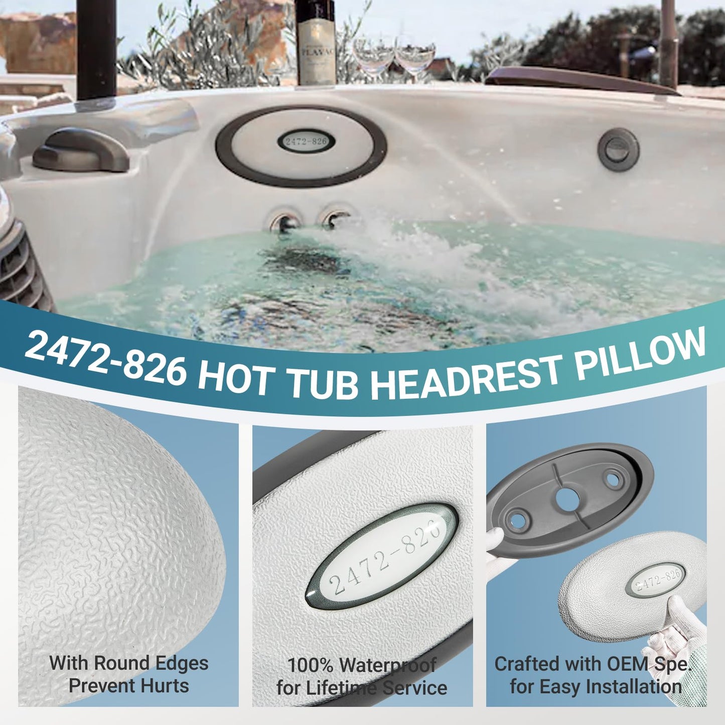 4 Pack 2472-826 Spa Oval Pillow Insert and Back Mount Fit for 2007-2013 Jacuzzi J-300 Series Hot Tubs & Spas, Hot Tub Headrest Replacement for Jacuzzi Hot Tub Pillows