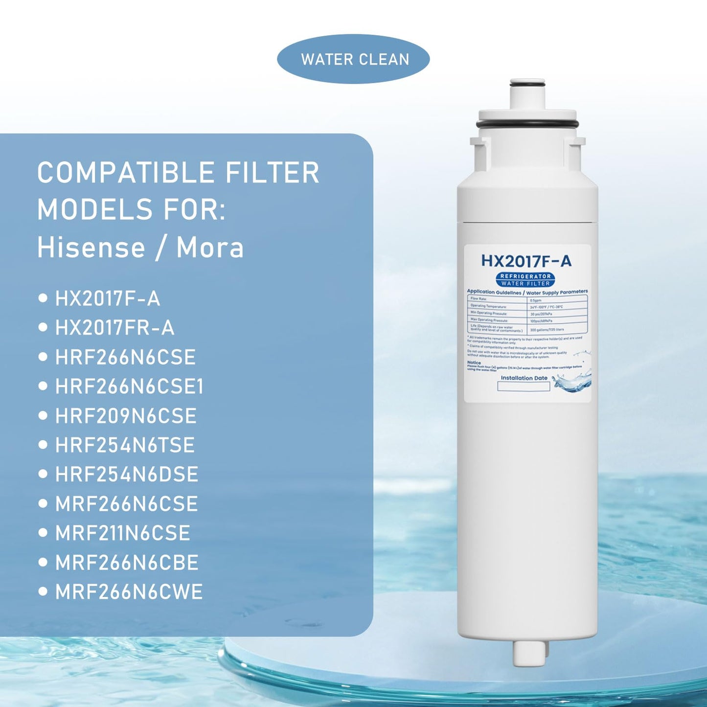 HX2017FR-A HX2017F-A Water Filter Cartridge Compatible with Hisense HRF266N6CSE1, HRF266N6CSE, HRF209N6CSE, HRF254N6TSE, HRF254N6DSE Twist-In Models, 3 Packs