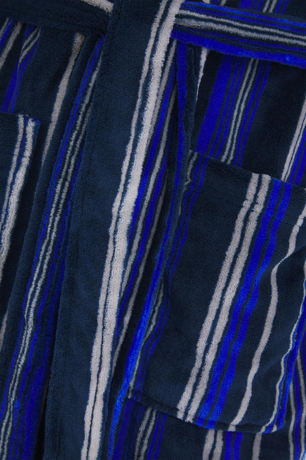 John Christian Men's Fleece Robe, Navy, Royal Blue and Light Gray Stripes, Navy, Blue and Gray, XX-Large