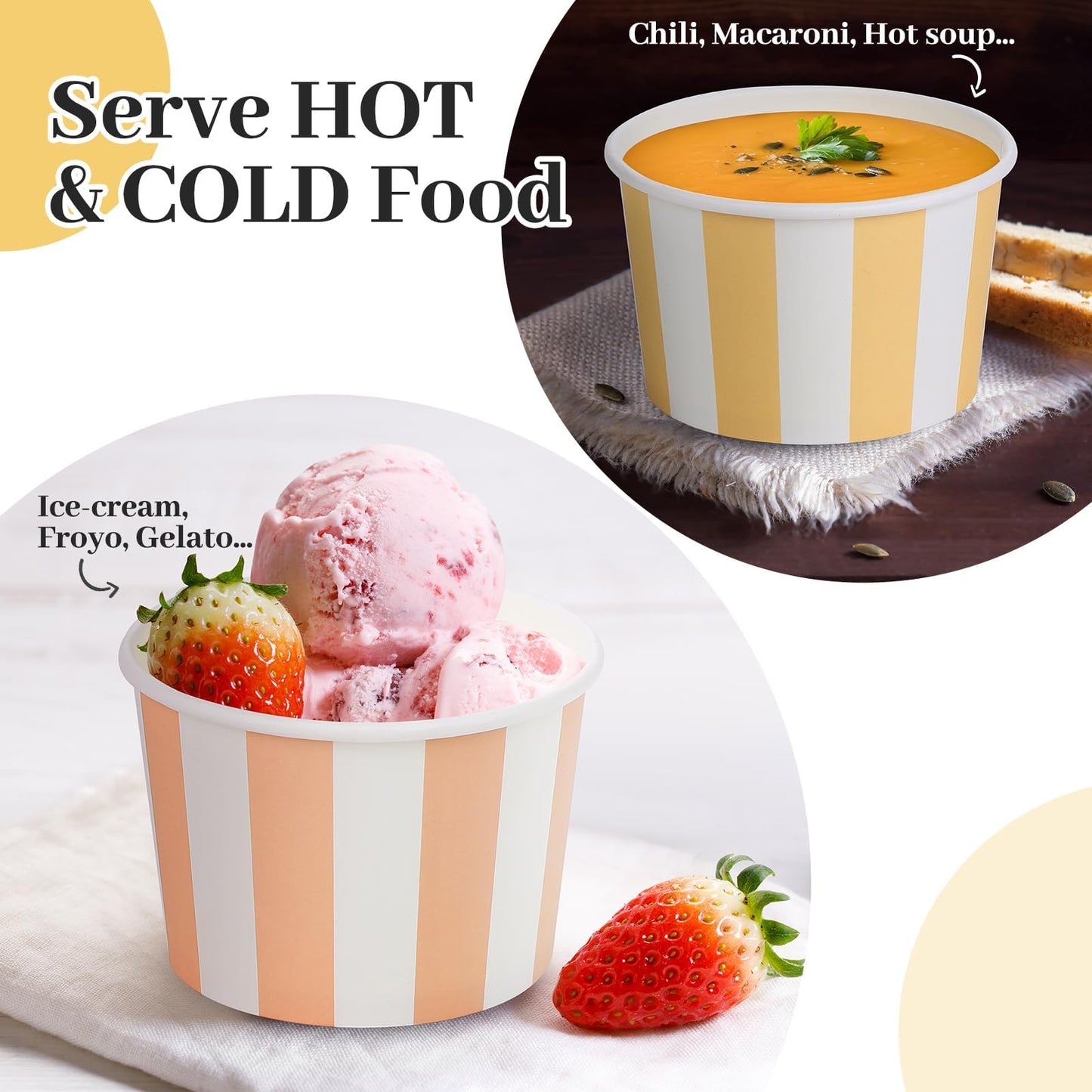 Aodaer 300 Pack Paper Ice Cream Cups 8 Ounces Disposable Dessert Bowls Ice Cream Containers Soup Snack Dessert Yogurt Sundae Bowls for Cold & Hot Foods, Birthday Party Bar Supplies, 6 Colors