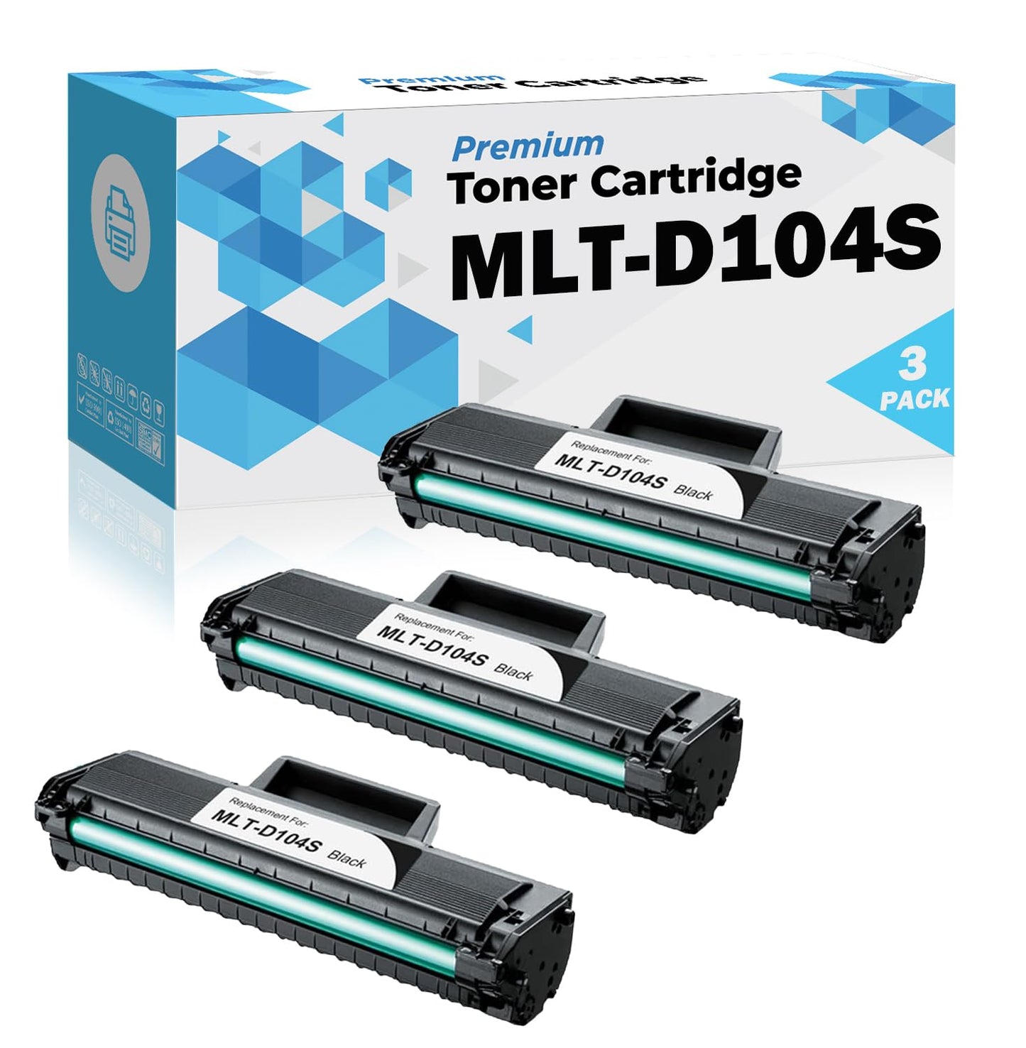 Ultra Toner® Compatible Replacement for Samsung MLT-D104S Toner Cartridge mlt-d104s Black for ML-1660 ML-1865 SCX-3200 ML-1660N 1665 1666 1667 1670 1675 1860 1865 1865W SCX-3200W 3205 3205W (3 Pack)