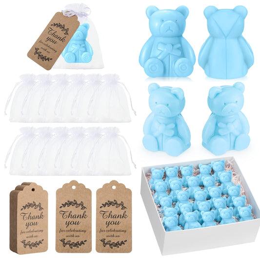Buryeah 48 Set Bear Baby Shower Favors for Guest Small Bear Soap with Thank You Tags Handmade Soap for Baby Shower Decoration Gender Reveal Party Supplies Prize(Blue)
