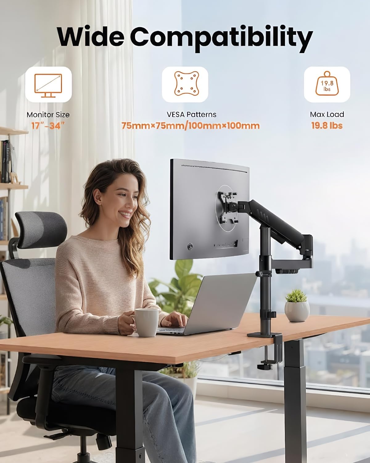 ErGear Single Monitor Arm, Adjustable Gaming Desk Monitor Mount for 13-34″ Screens, Up to 19.8 lbs, Enhanced Stability with Integrated C-Clamp, Upgraded Cable Management, VESA 75x75/100x100mm, Black
