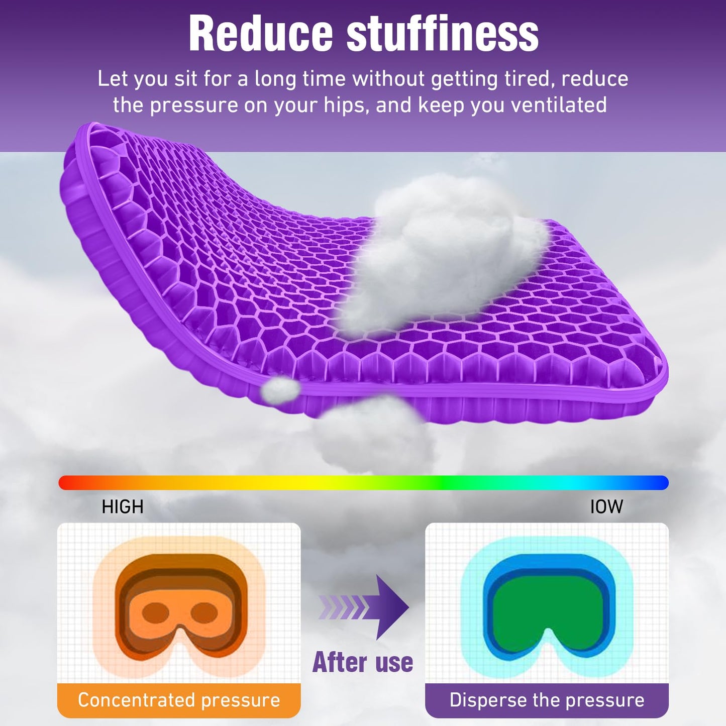 Gel Seat Cushions for Long Sitting, Double Thick Seat Cushion Breathable Honeycomb Design Absorbs Pressure Points, Gel Cushion for Office Chair, Home, Car, Wheelchair