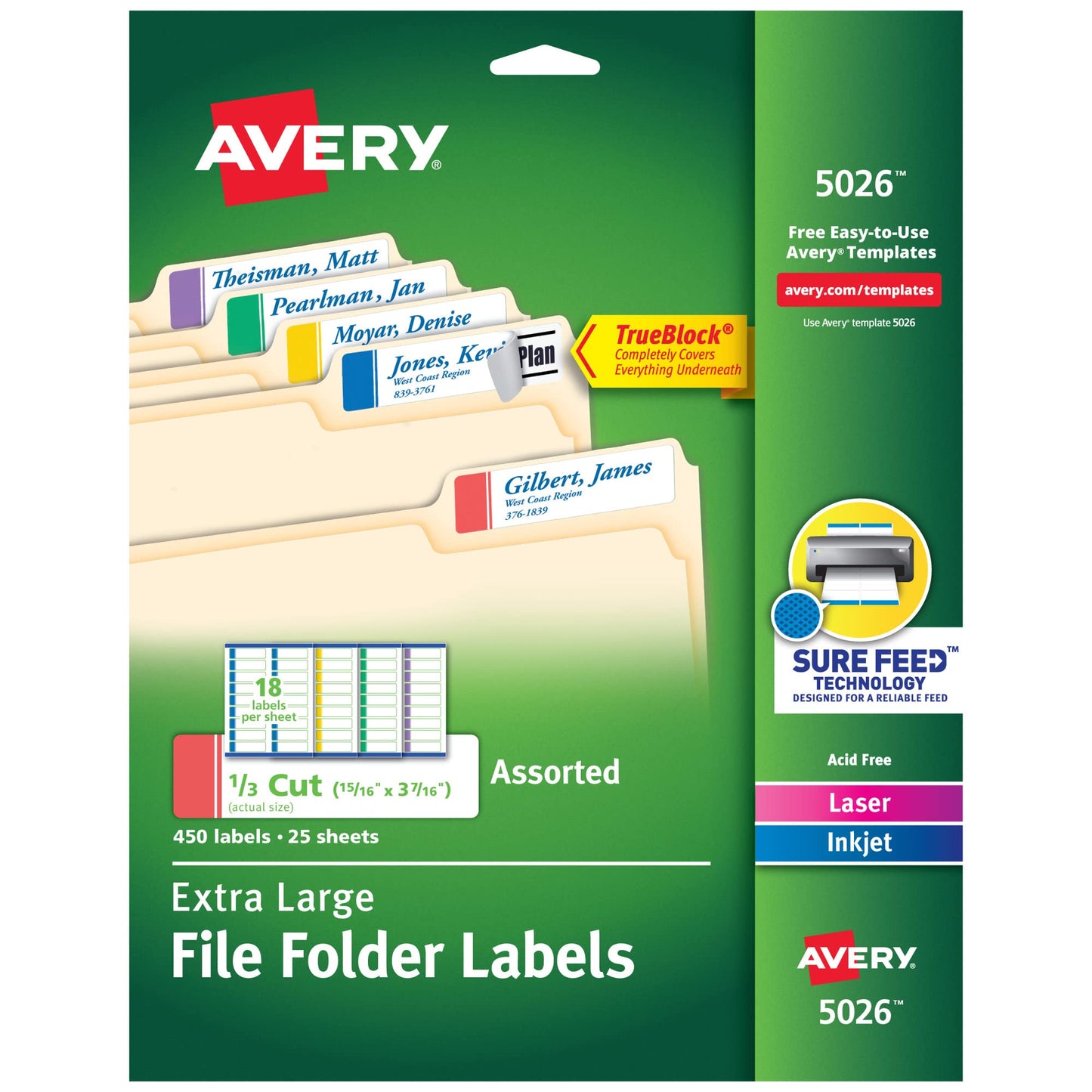 Permanent Extra Large File Folder Labels, 450/PK