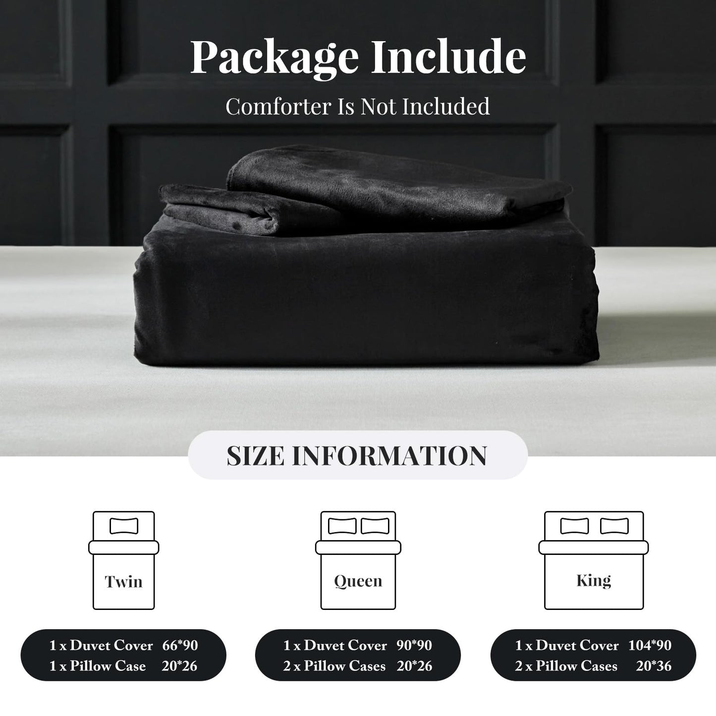 WARMDERN Black Velvet Duvet Cover Queen Size Flannel Duvet Cover Bedding Sets, 3pcs Ultra Soft Luxury Textured Modern Crystal Velvet Duvet Covers with Zipper Closure(Black, Queen)