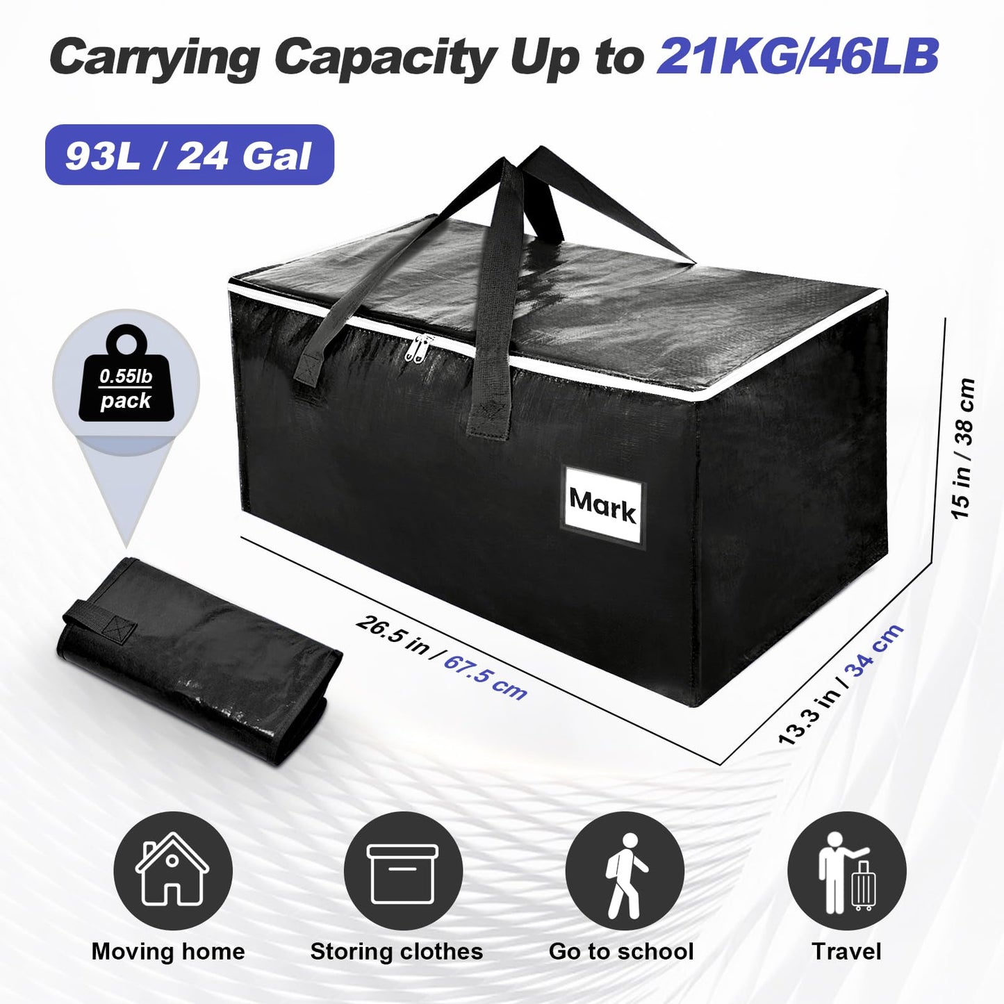 ZFWDSY Moving Bags Totes,8 Pack 93 Liters Clothes Storage Bins Large Moving Boxes with Handles for College Dorm or Christmas Decorations