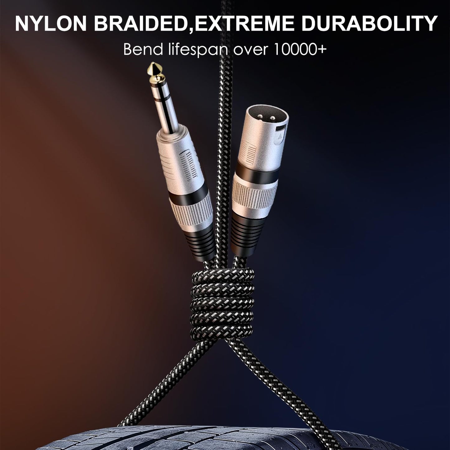 KINXIYU XLR Male to 1/4 Inch TRS Cable 30 FT, Nylong Braided XLR 3 Pin Male to Quarter inch 6.35mm TRS Balanced Interconnect Wire Mic Cord (Pure Copper Conductors)