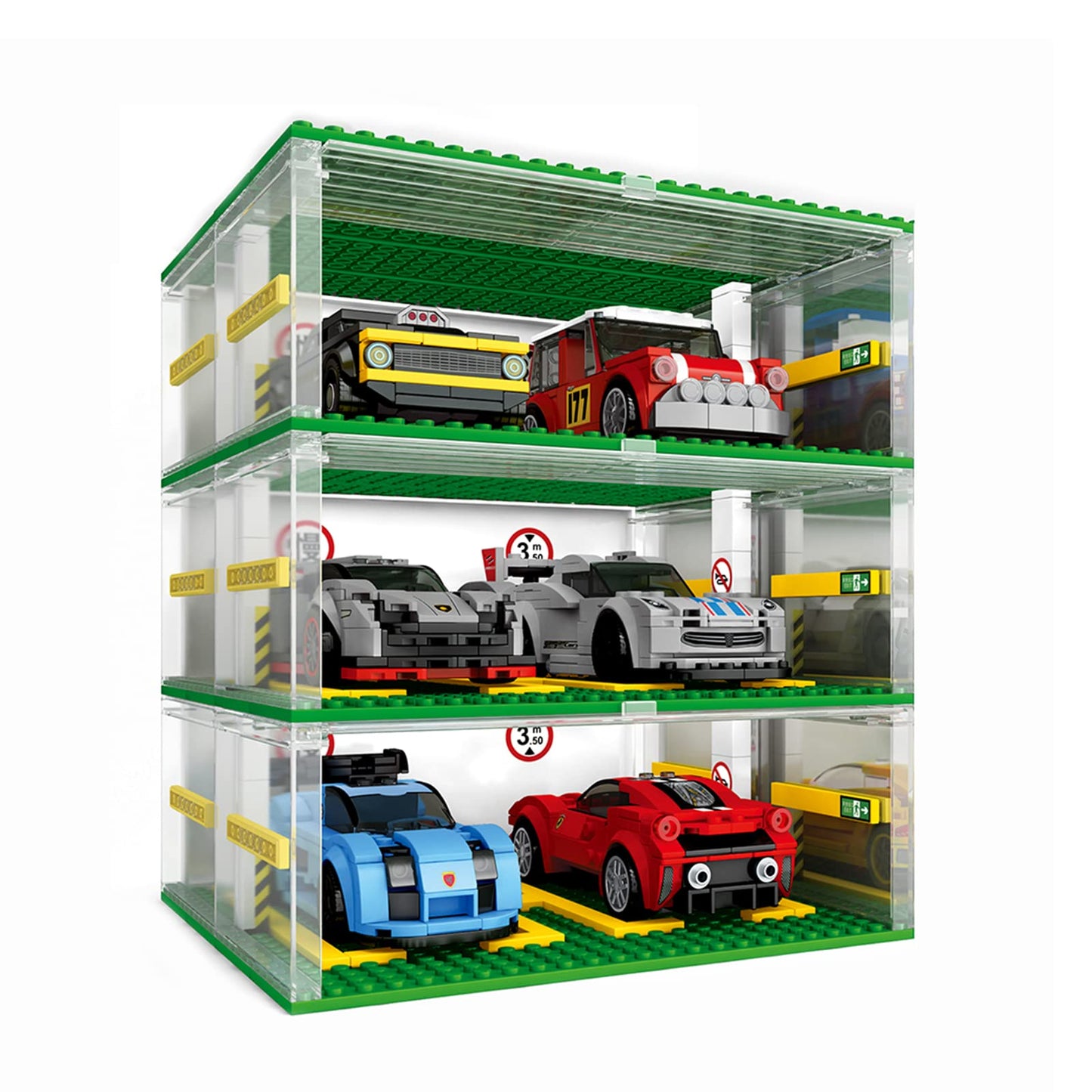 Building Blocks Garage DIY 3-Layer Showcase Car Parking Garage, for Speed Champions Cars(Without Cars)