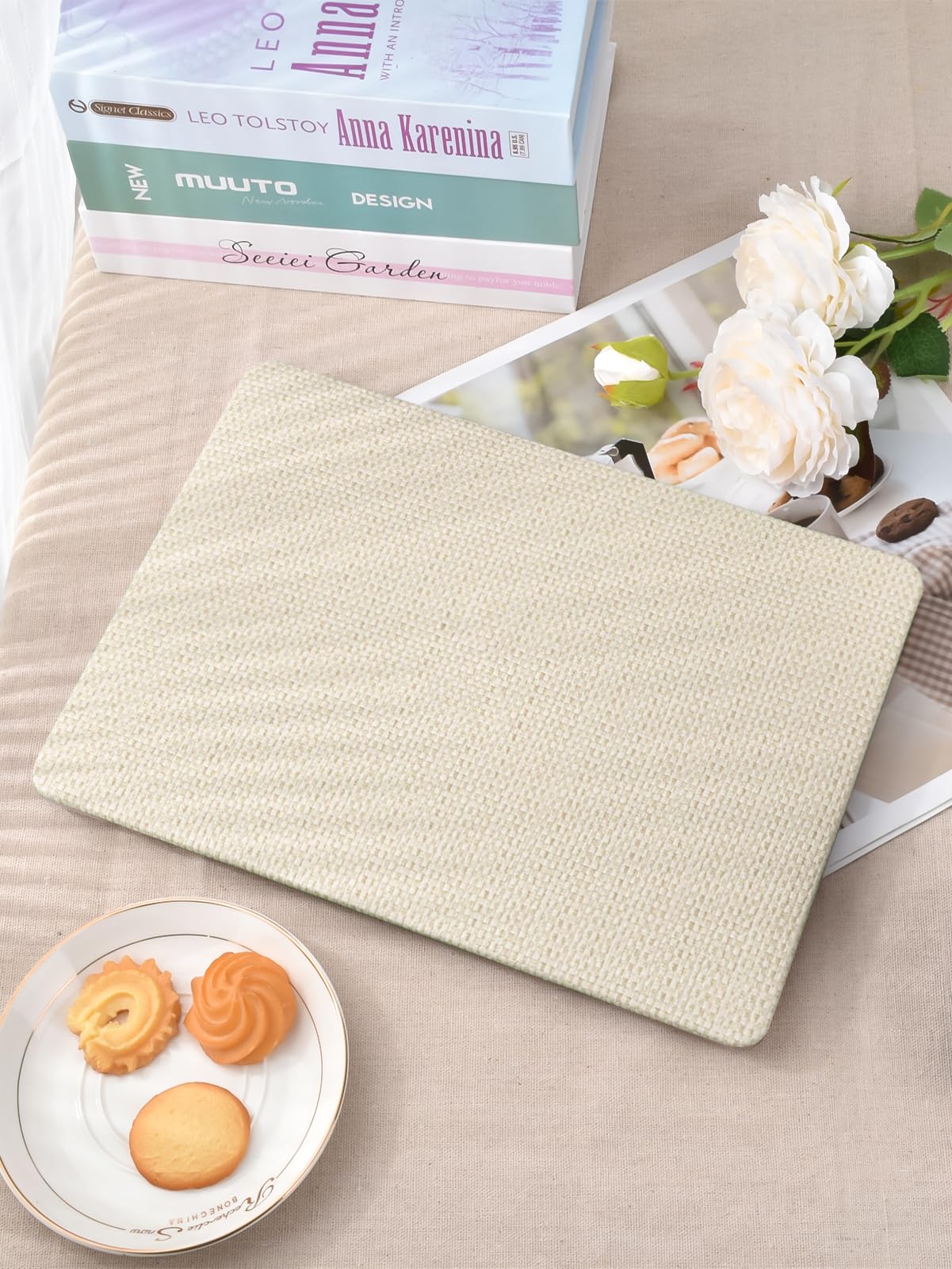 Seorsok Compatible with MacBook Air 15 inch Case 2025 2024 2023 Release M4 A3241 M3 A3114 M2 A2941 Touch ID,Leather Plastic Hard Shell Case Transparent Keyboard Cover,Beige Woven Fabric