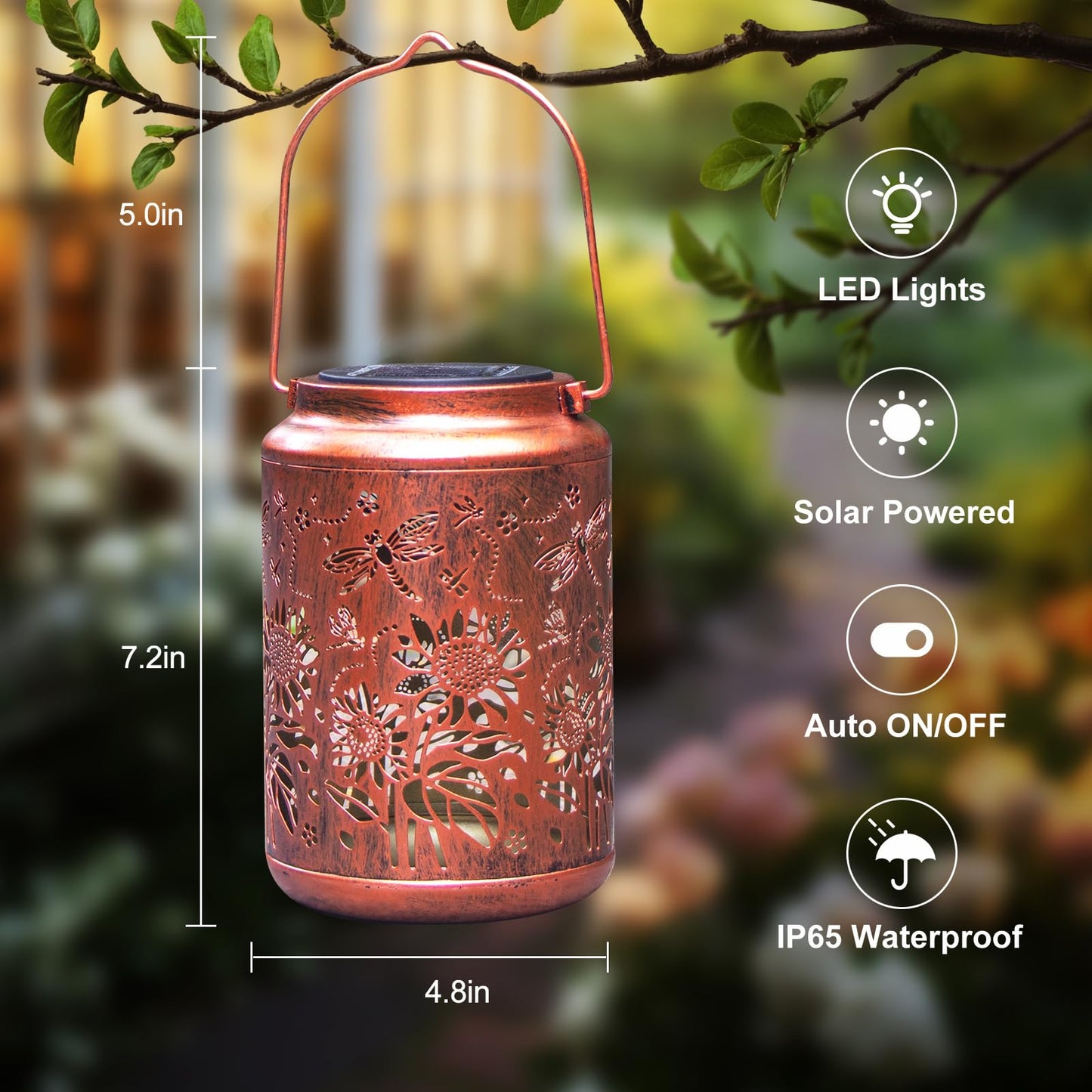 Sunflower Solar Lanterns Outdoor,Birthday Gardening Christmas Gifts for Women Mom Grandma,Garden Decor Waterproof Metal Hanging Lights for Patio Yard Pathway Lawn Front Porch