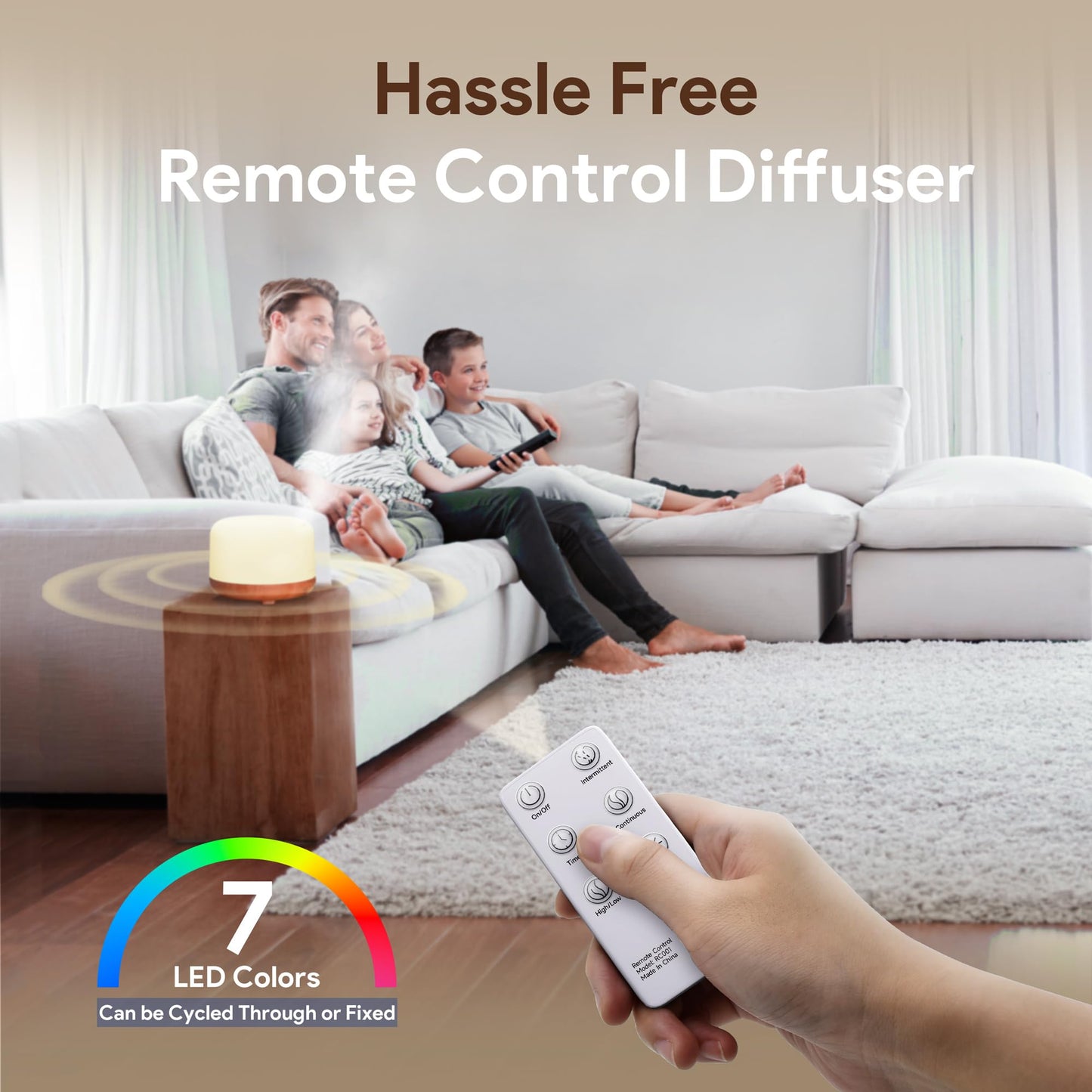 ASAKUKI 500ml Essential Oil Diffuser, 5 in 1 Premium Ultrasonic Aromatherapy Fragrant Oil Vaporizer Humidifier with Remote Control, 3 Timer and Auto-Off Safety Switch, 7 LED Light Colors
