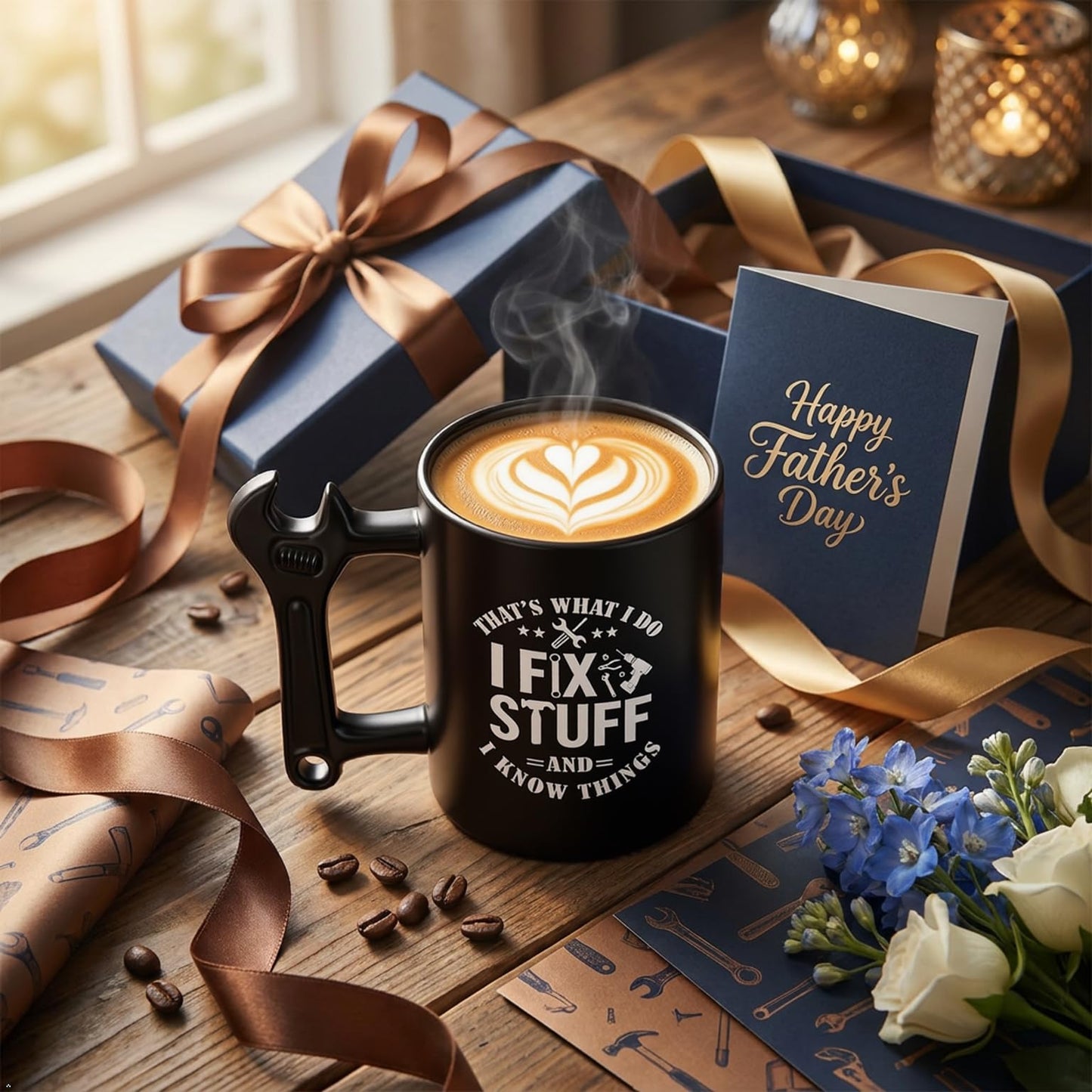 LOZACHE Funny Dad Coffee Mug with Wrench Handle – “that’s What I Do, I Fix Stuff and I Know” Mug for Men, Unique Father’s Day Birthday Graduation Gift for Him Dad Grandpa Husband Mechanic