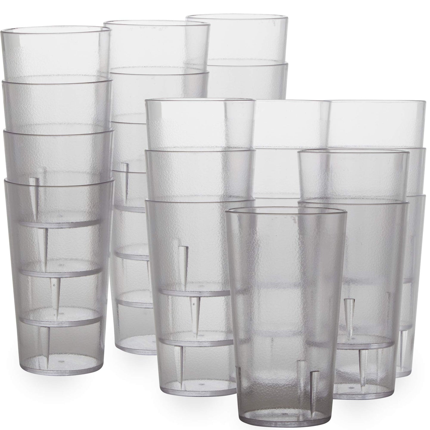 Restaurant Grade, BPA-Free 12oz Clear Plastic Cups 24pk. Super Durable, Break Resistant Drinking Glasses for Cafe, Party, Catering. Reusable, Stackable Tumblers with Textured Grip Design