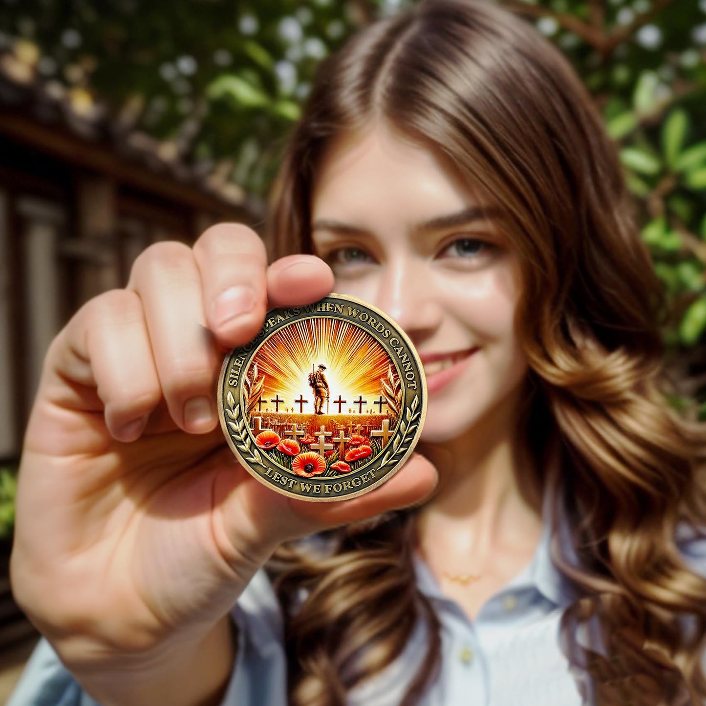 IELCJJ Poppy Military Challenge Coin - Memorial Coin Honoring Fallen Heroes with Poppy and Cross - Veterans Challenge Coin - Patriotic Military Memorabilia Gift (5 PCS)