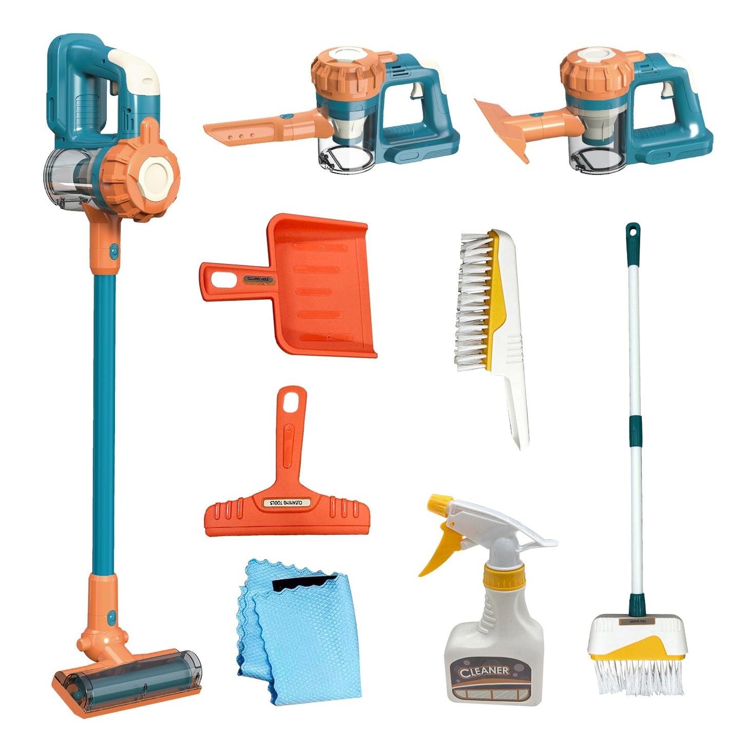 BAYMI Kids Vacuum That Really Works 9Pcs Kids Cleaning Set for Toddlers Toy Cleaner Kids Broom and Dustpan Set Aged 3+ Scrub Brushes for Cleaning Baby Boy Girl Gifts (950Blue)