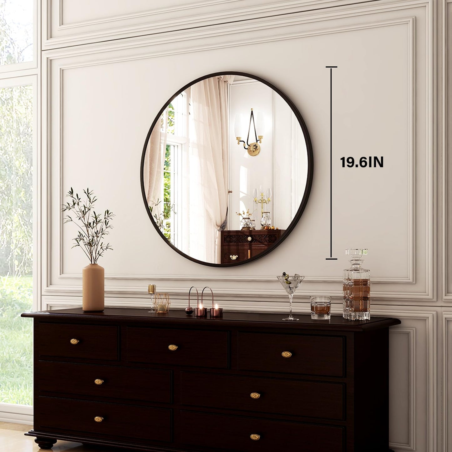 HARRITPURE Round Bathroom Mirror - 20" Black Circle Wall Mirror Aluminum Alloy Frame Hanging Modern Decoration for Vanity, Bedroom, Entryway