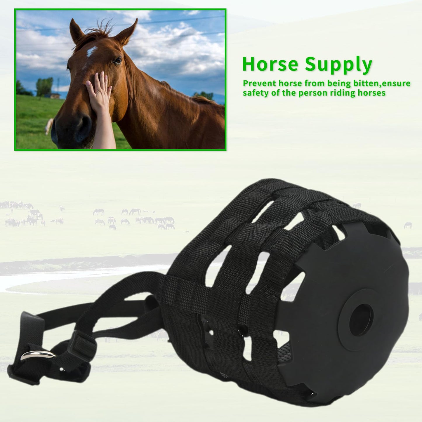 Horse Grazing Muzzle, Easy Breathe Anti Biting Comfortable Wear Horse Mouth Cover, Adjustable Horse Mouth Cover with Large Holes Anti Biting Horse Muzzles for Equestrian