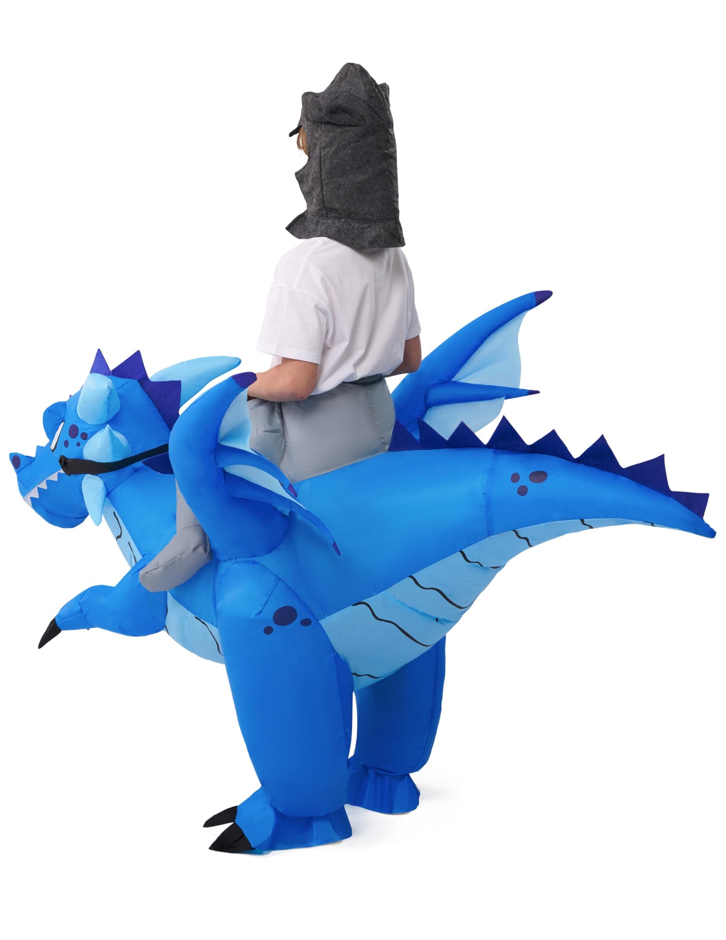 Spooktacular Creations Inflatable Costume for Kids, Ride on Ice Dragon Inflatable with Hat, Dragon Costume Blue(M)
