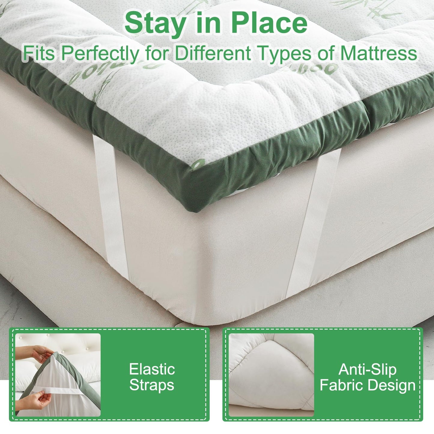 Swtmerry Extra Thick Mattress Topper Queen Size - 1000GSM Cooling Bamboo Mattress Pad Cover - Soft & Plush Mattress Protector - Pillow Top Bed Topper for Firm Mattress,60"x80"