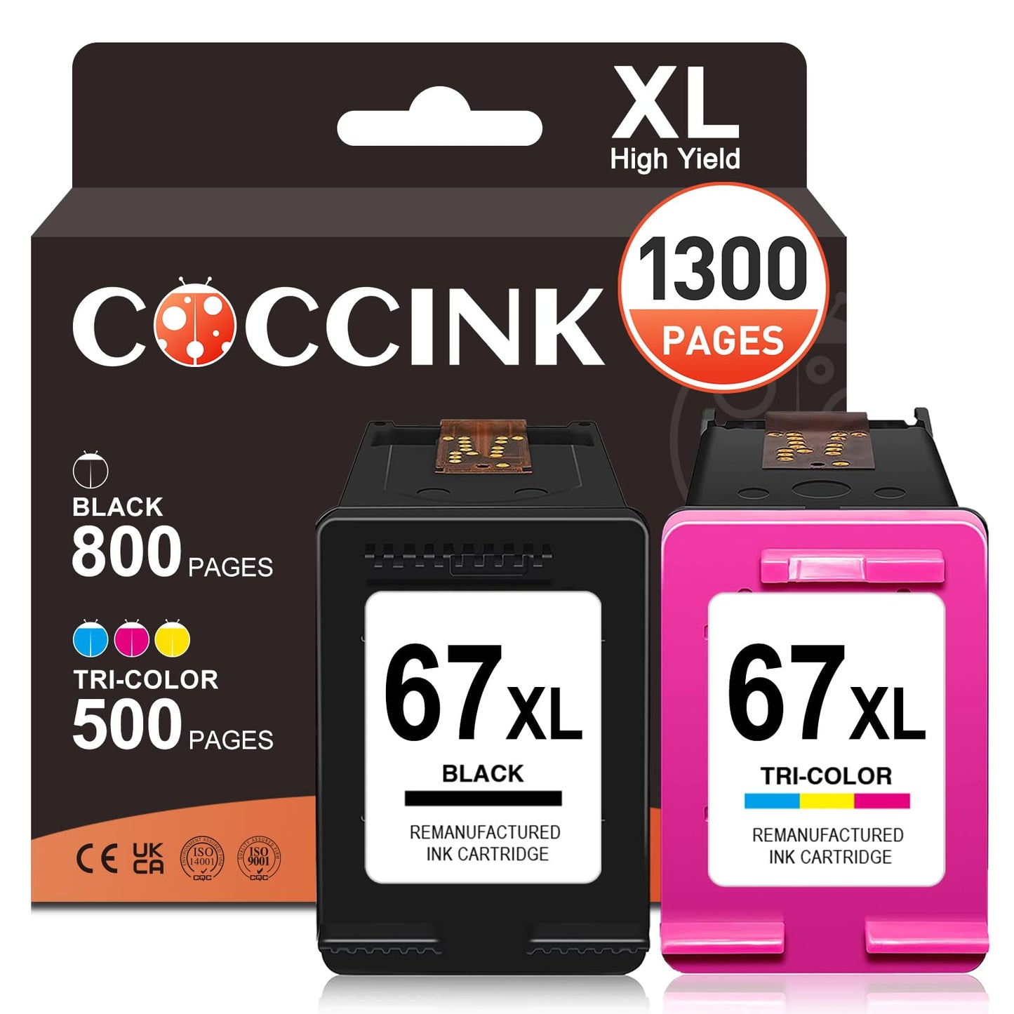 COCCINK 67XL Ink Cartridge for HP Deskjet 4200e 4252e 4255e 4258e 4227e 2800e 2855e 2842e 2852e 2827e Envy 6000 6055e 6400 6455e Printers for HP67 HP 67 Black and Color Combo Pack