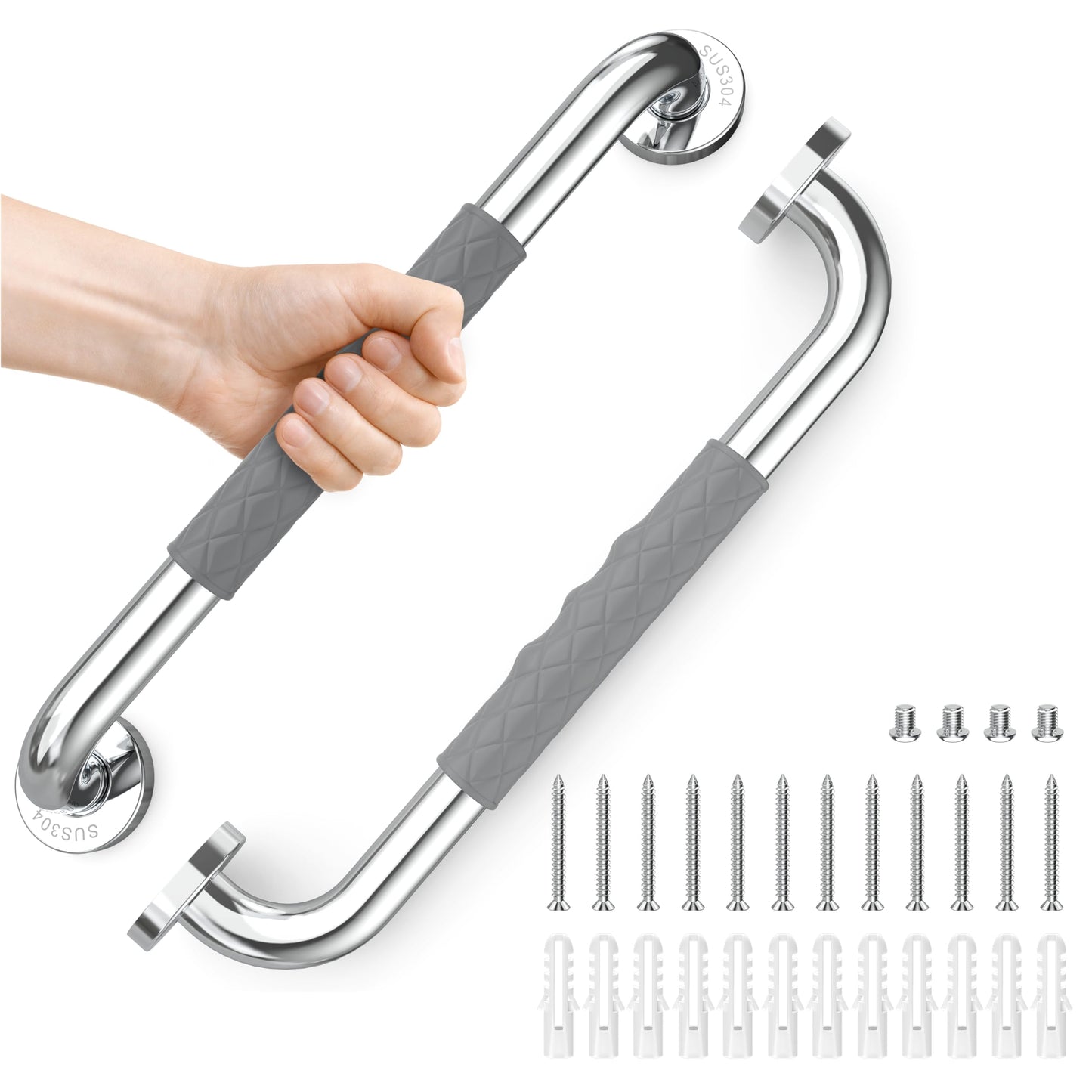Opove 16" Grab Bars for Shower and Bathroom, Anti-Slip Shower Handles for Elderly, Seniors, Handicap & Pregnant Women, Gray (2 Pack)