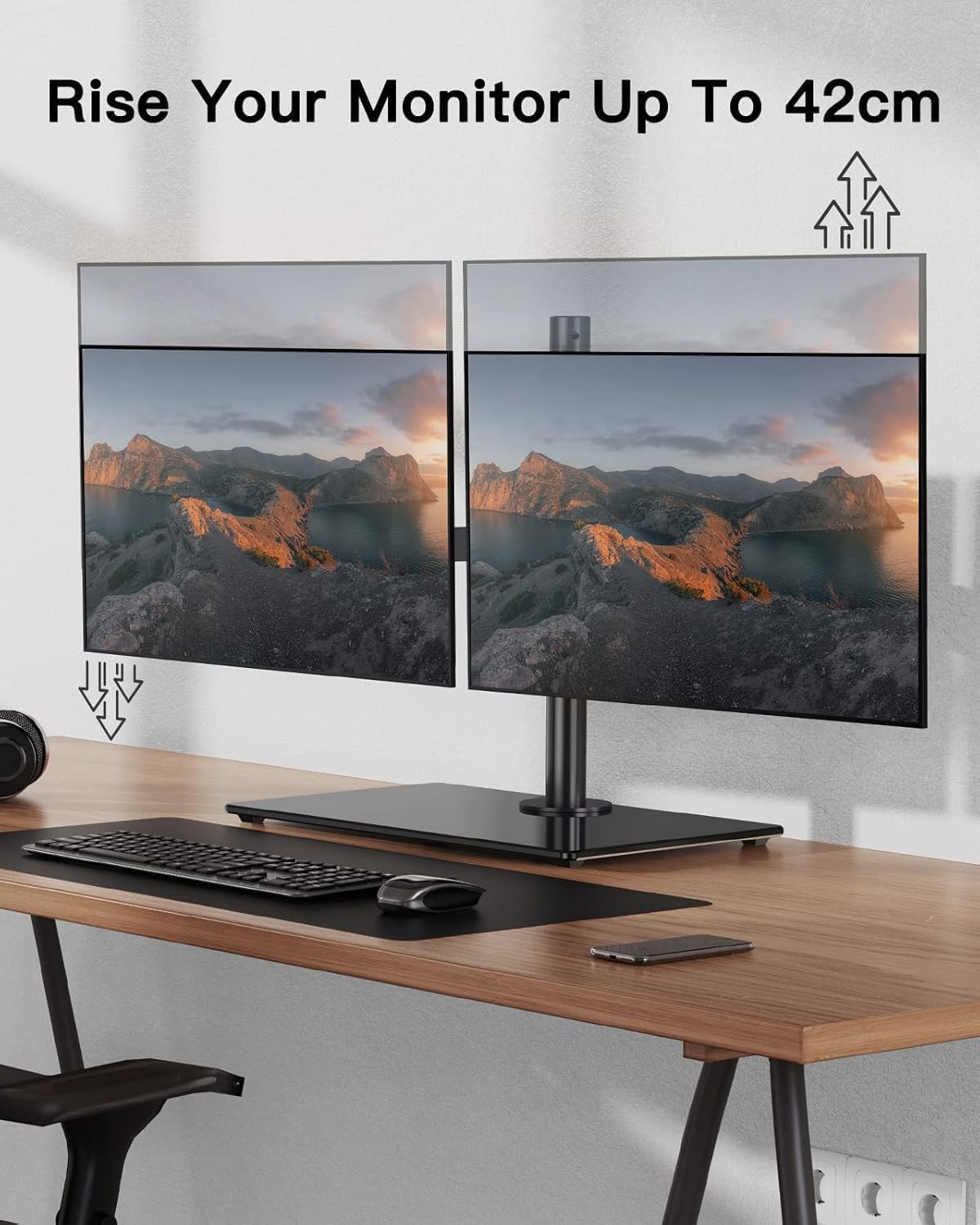 ErGear Dual Monitor Stand for 13”- 32” Screen, Freestanding Dual Arm Desk Mount with Sturdy Base, Gaming Double Monitor Stand Hold17.6lbs/Arm