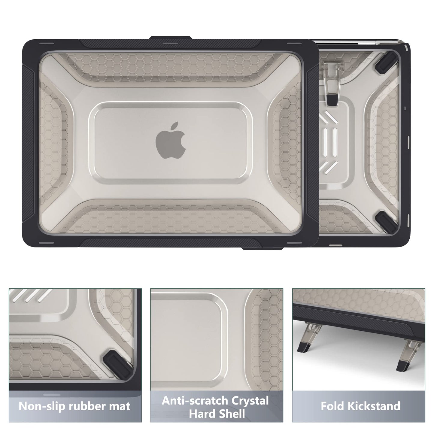 Batianda Extreme Duty Case for MacBook Air 13 inch 2020 2019 A2337 M1 A2179 A1932 Model - Anti-Slip Rubberized Stand (Holds 25lbs) & Honeycomb Exoskeleton - Max Cooling & Stability -Heavy Duty Black