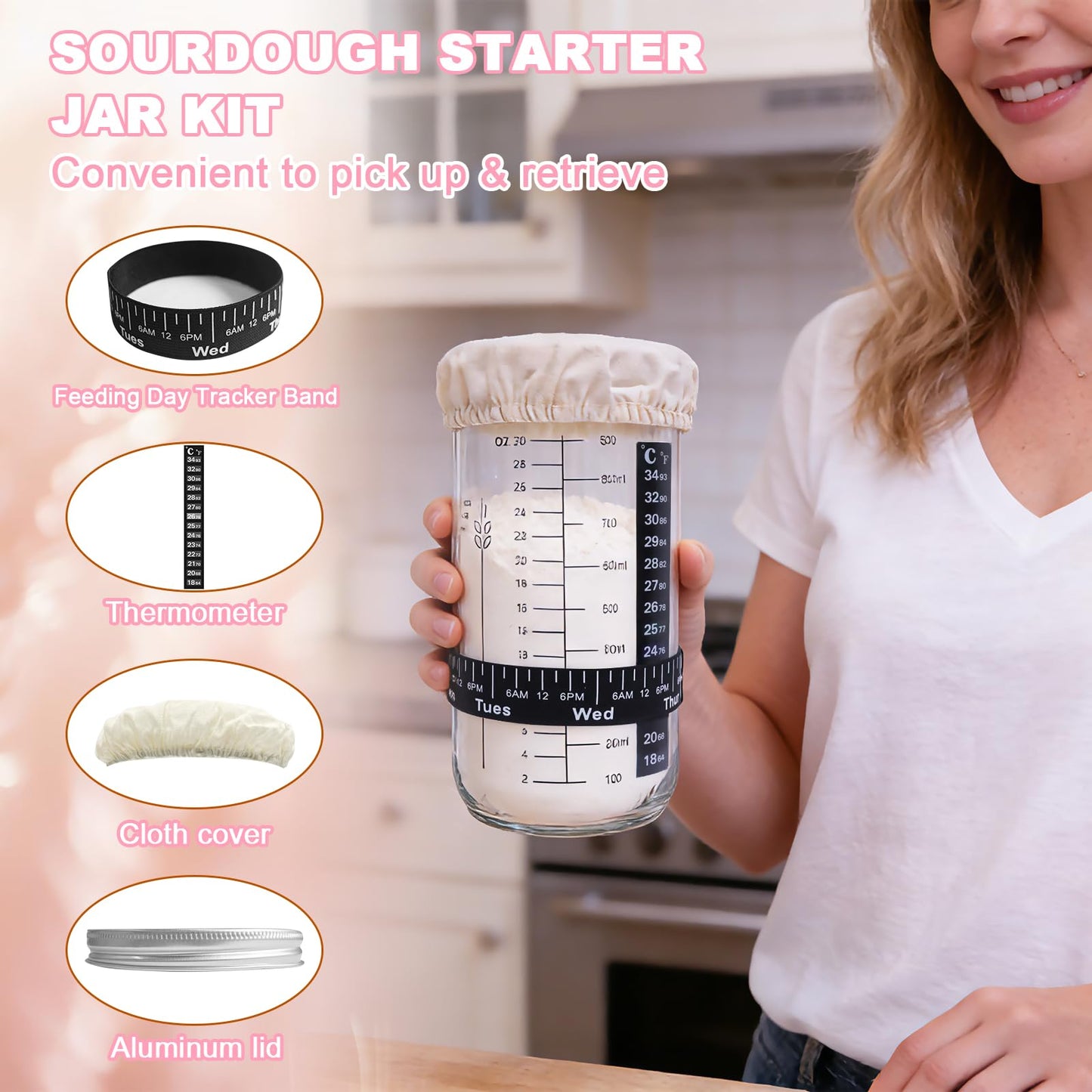 Beginner Sourdough Starter Kit, Sourdough Bread Baking Supplies, Bread Proofing Basket Set with Glass Sourdough Starter Jar, Sour Dough Bread Making Tools Kit Baking Gifts for Women Mom Wife