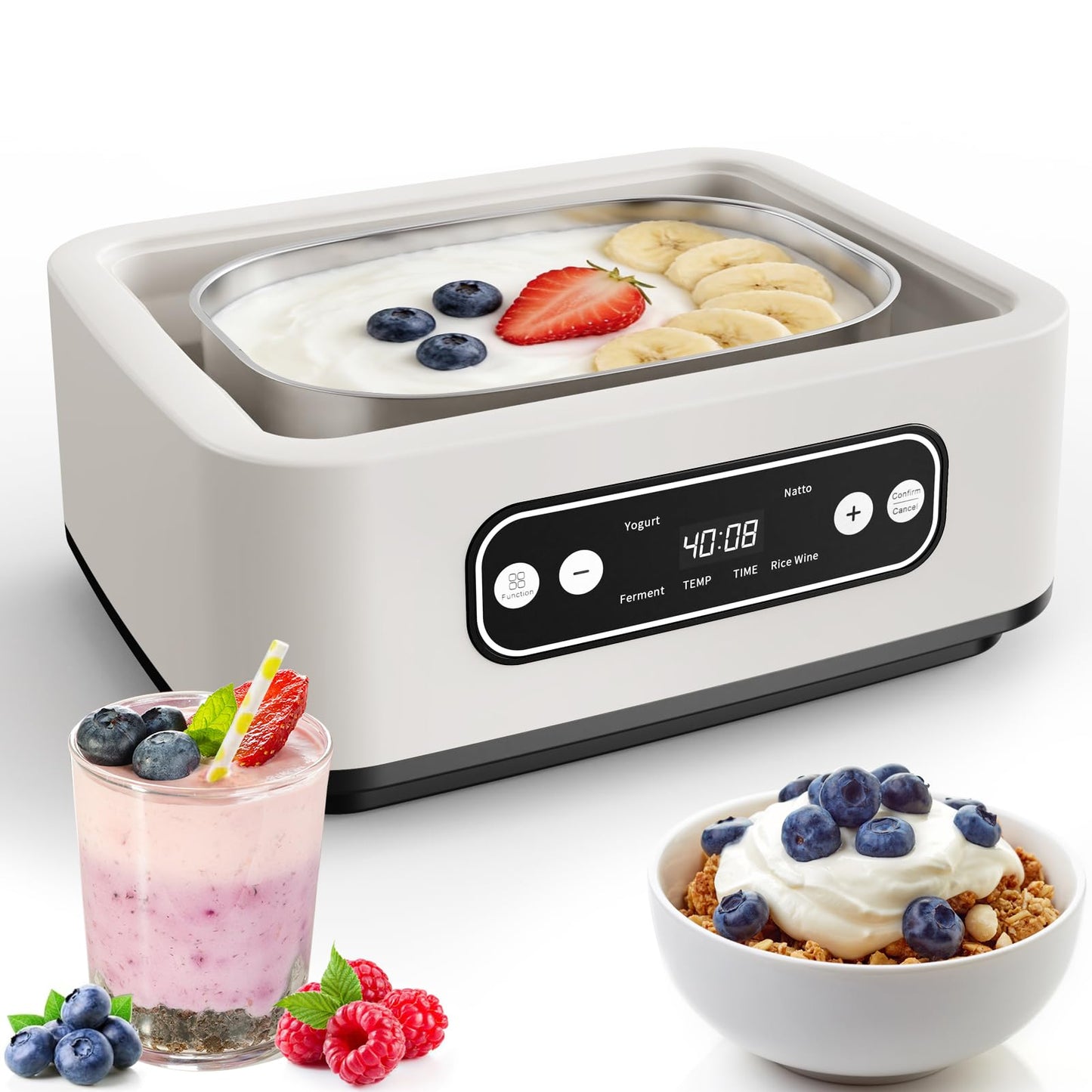 DiDimo Yogurt Maker with Adjustable Temp & Timer, 1.6L Stainless Steel Greek Yogurt Machine, Automatic Natto Maker Rice Wine Fermenter, 1.7QT Large Digital Display Pot for Family (BPA-Free)
