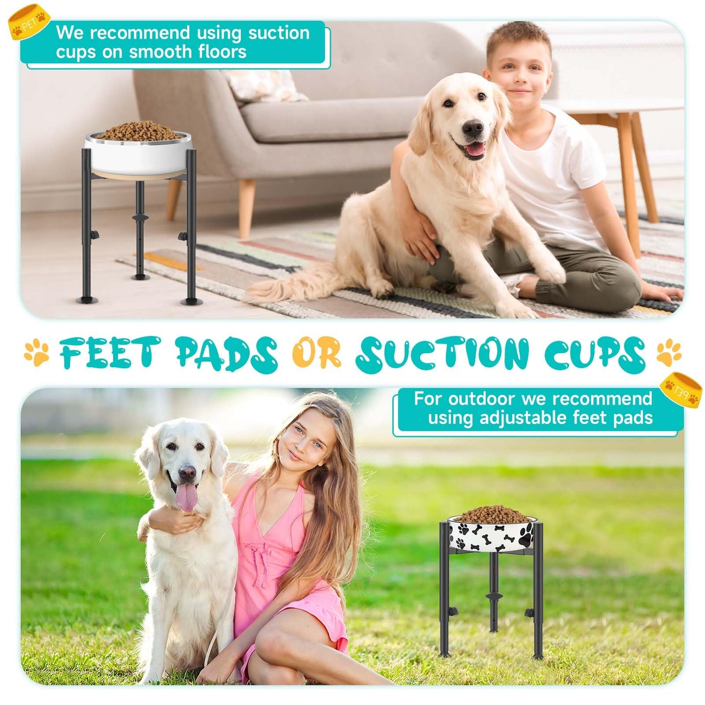 Adjustable Elevated Dog Bowl Stand for Dogs - 4 Heights, Wide 6-10" -Oppro Single Raised Dogs Food Water Bowls Holder, Upgrade Metal Elevated Dog Feeder with Tray for Small Medium Large Dogs (Black)