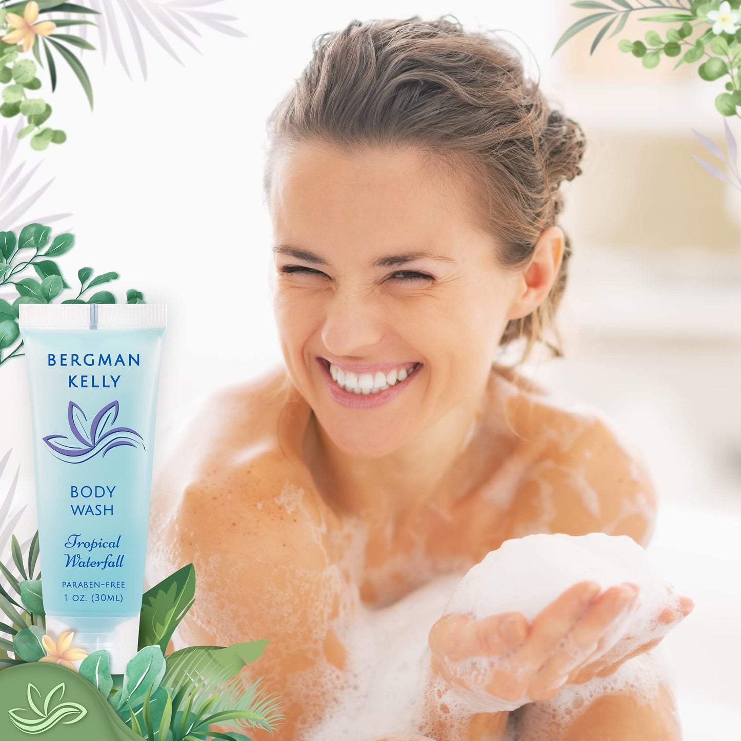 Bergman Kelly - Travel Size Body Wash - 30 ml, 200 PK, Tropical Waterfall - Delight Guests with an Invigorating and Refreshing Hotel Body Wash - Mini and Small Size Guest Hotel Toiletries in Bulk