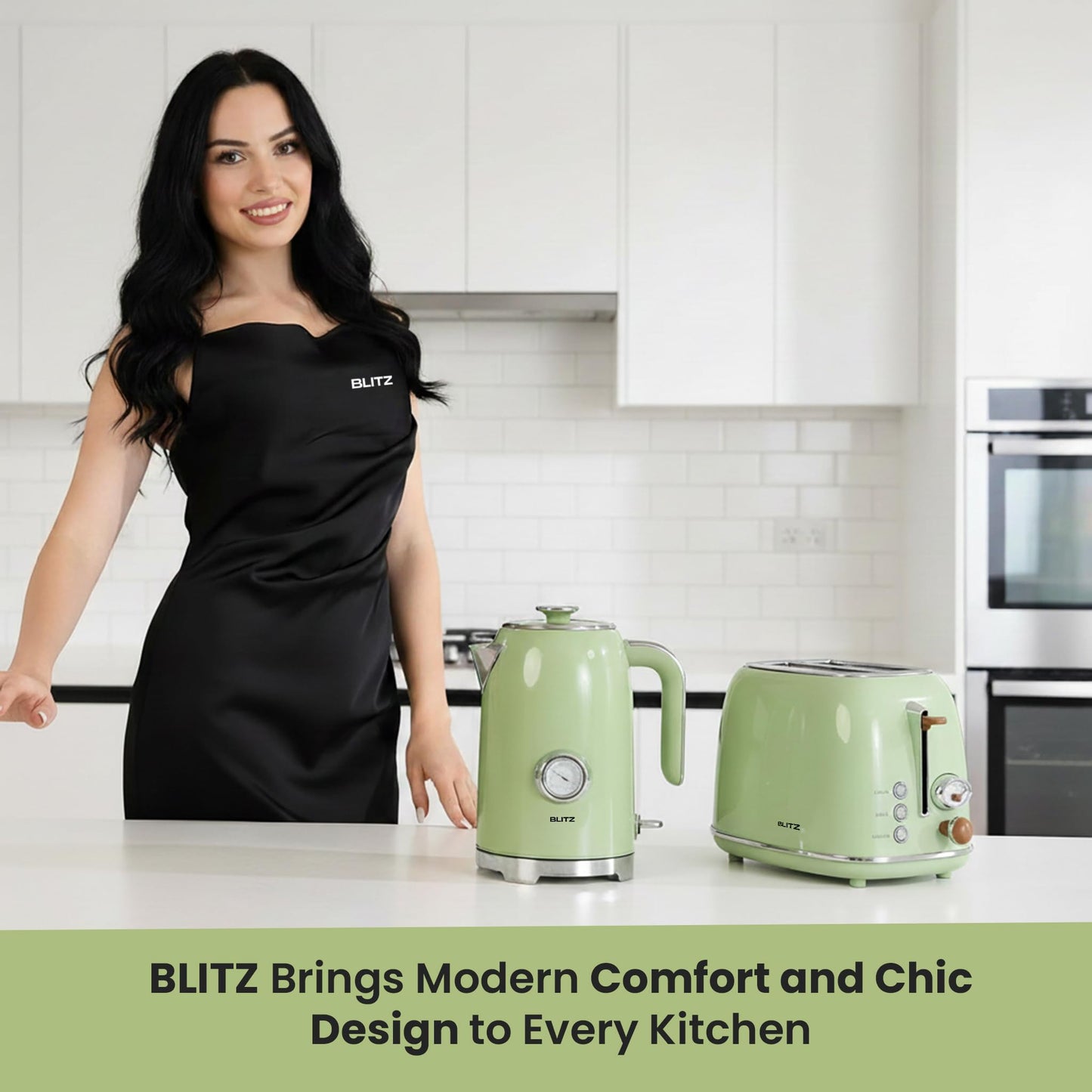 BLITZ Electric Kettle – 1.7L Stainless Steel Hot Water Boiler with Built-In Thermometer, 1500W Rapid Heating, Cordless Design, LED Indicator, Auto Shut-Off & Boil-Dry Safety (retro-green)