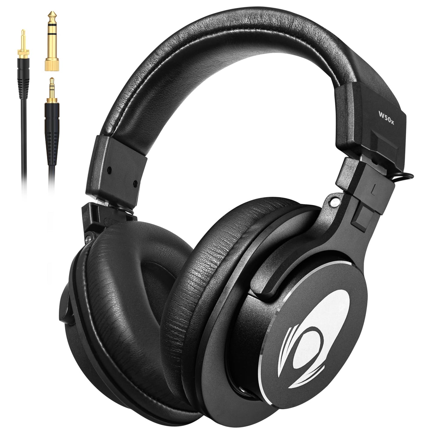 talomen W50X Wired Over-Ear Studio Headphones, Podcast Closed Back Headsets with 50mm Neodymium Drivers, 3.5mm/6.35mm Jack for Monitoring AMP Computer Recording Mixing DJ Guitar Keyboard, Black