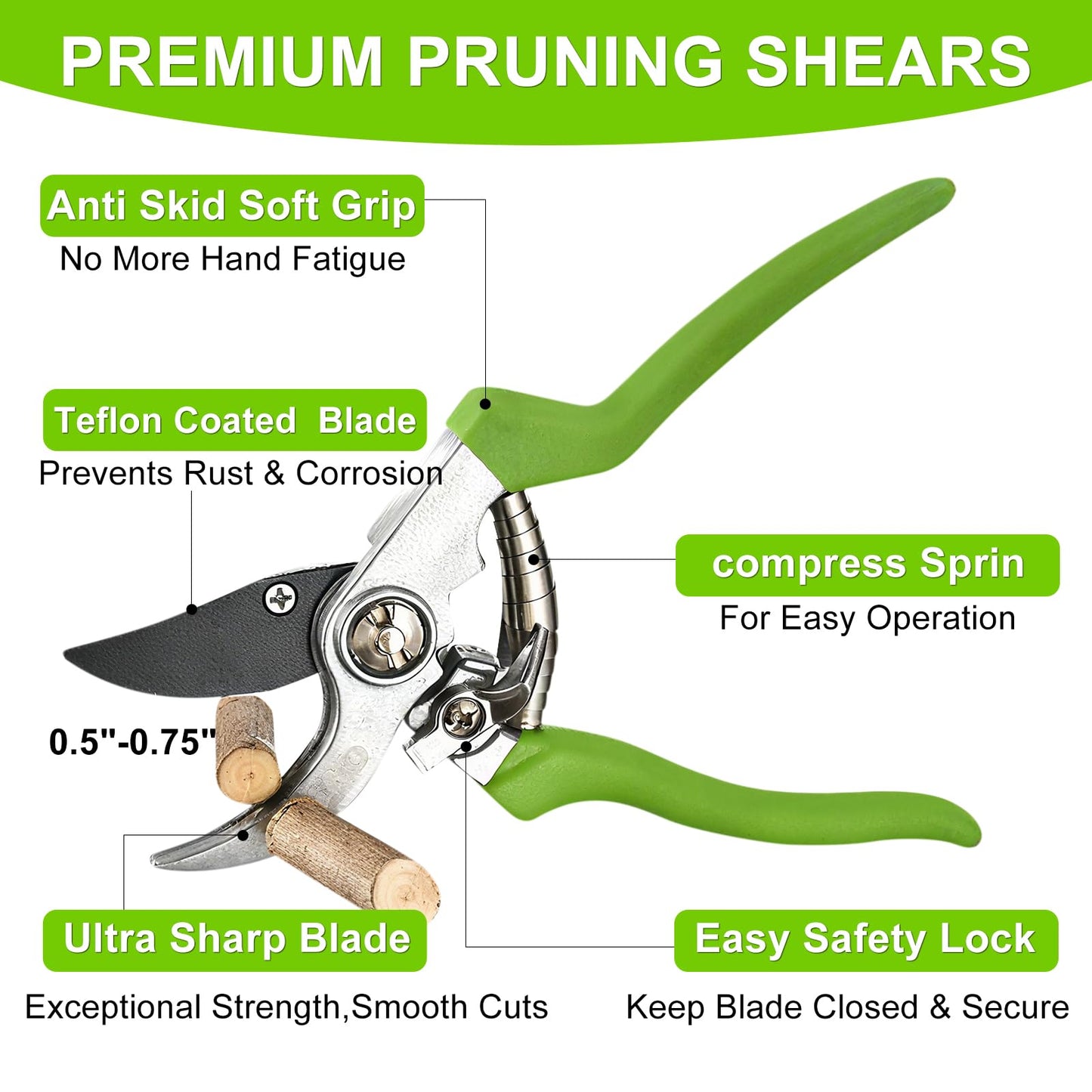 YIAD Garden Shears Set - 2PCS Pruning Shears & Secateur, Bypass Loppers for Tree Branch Pruning, Heavy Duty Garden Clippers for Flowers, Plants & Yard Trimming