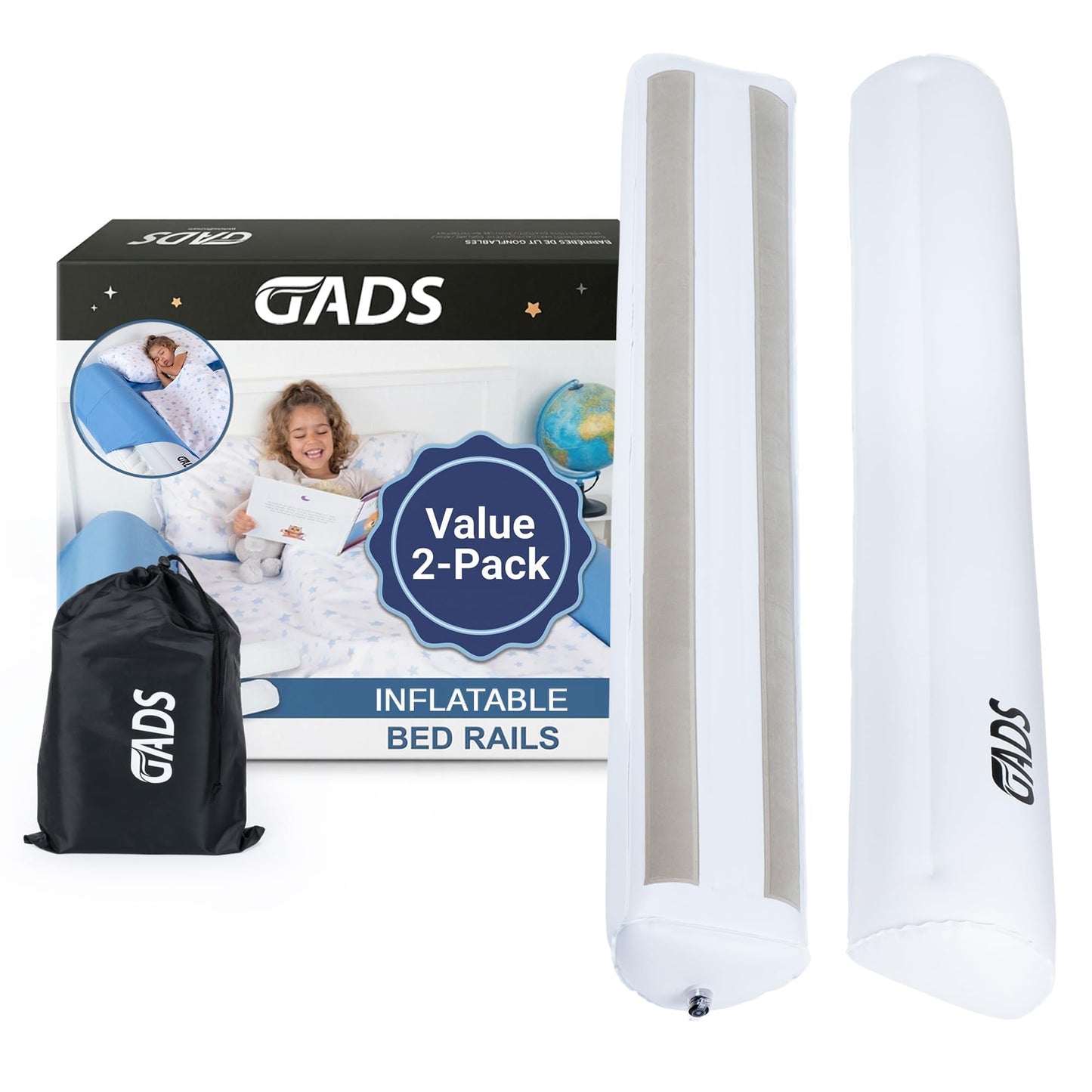 2-Pack Inflatable Bed Rails for Toddlers - Secure Travel Bed Bumpers - Bed Guard for Kids - Blow up Bed Rails for Twin, Full, Queen, King Size Beds