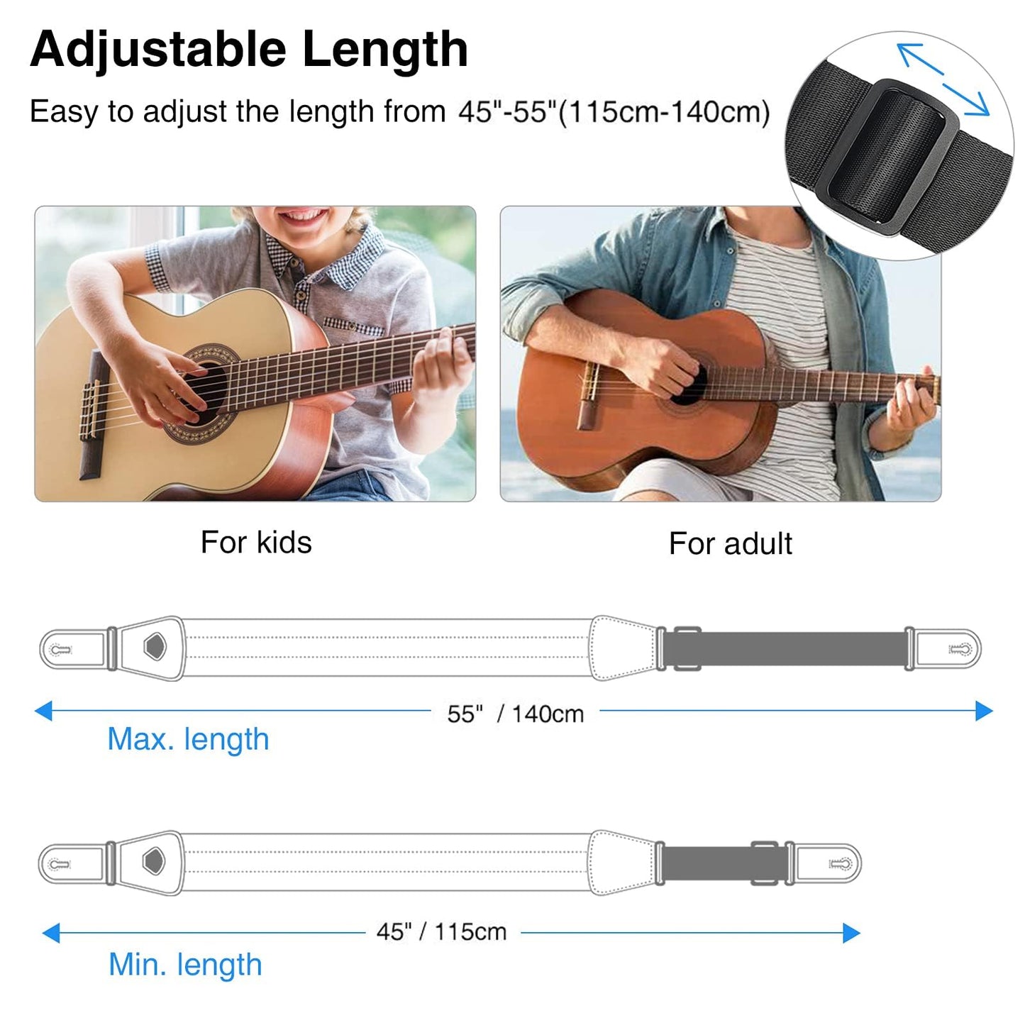 LEKATO Bass Guitar Strap for Electric Guitar 3" Wide and Adjustable Length from 45" to 55" Bass Strap with Pick Holders 2 Safety Strap Lock and 6 Picks