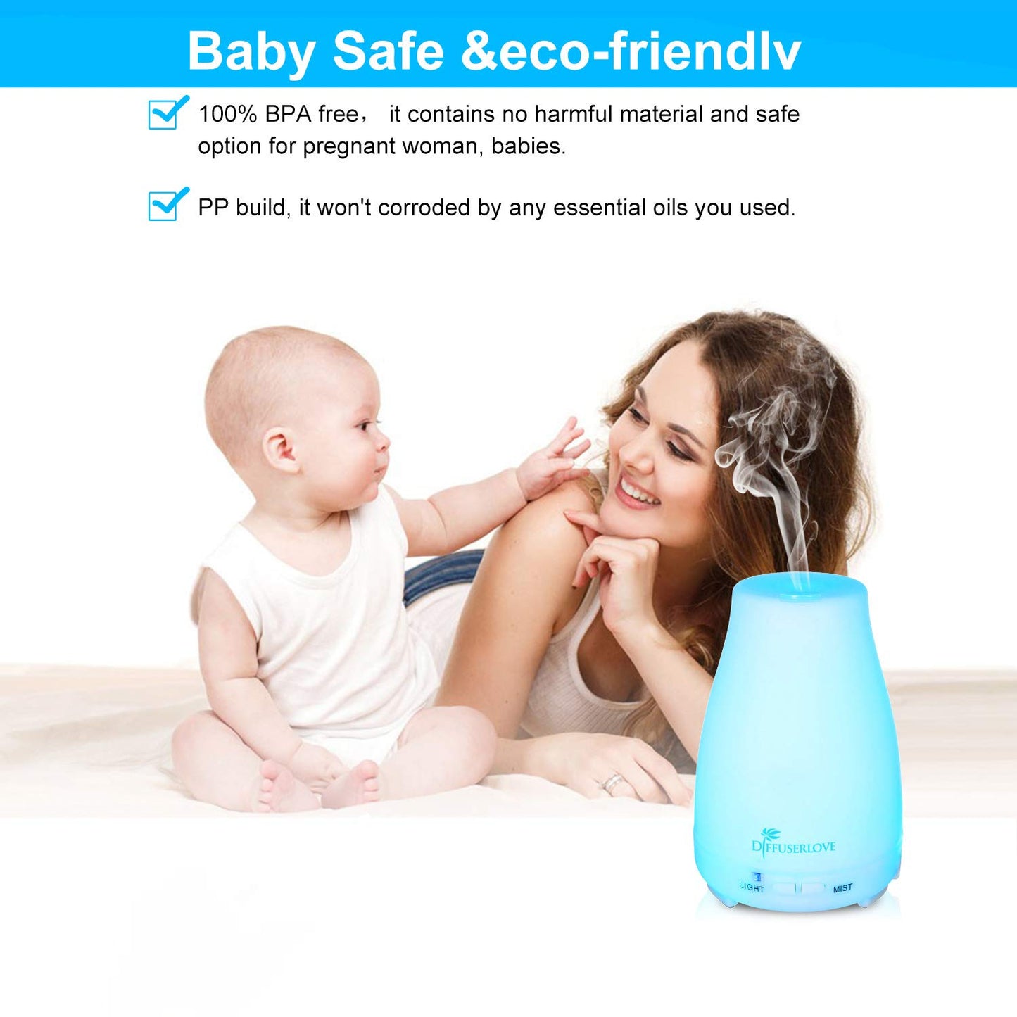 Diffuserlove 2 Pack 200ml Essential Oil Diffuser Ultrasonic Aromatherapy Diffuser Cool Mist Humidifiers and Waterless Auto Shut-Off for Home Office Bedroom