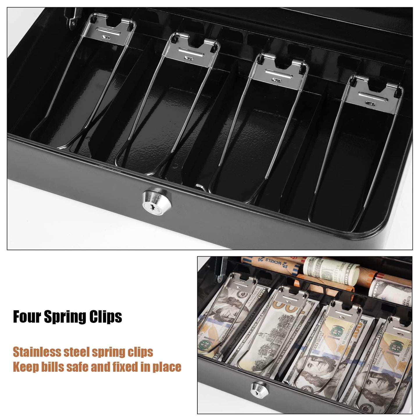 Sumerfnt Cash Box with Money Tray and Lock Money Box for Cash, Metal Locking Cash Box - 11.8" x 9.4" x 3.54" Black